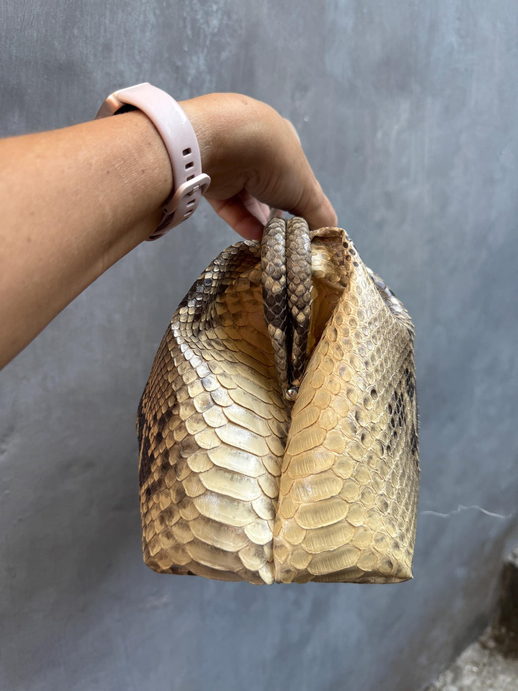 Genuine python skin beige  pouch bag