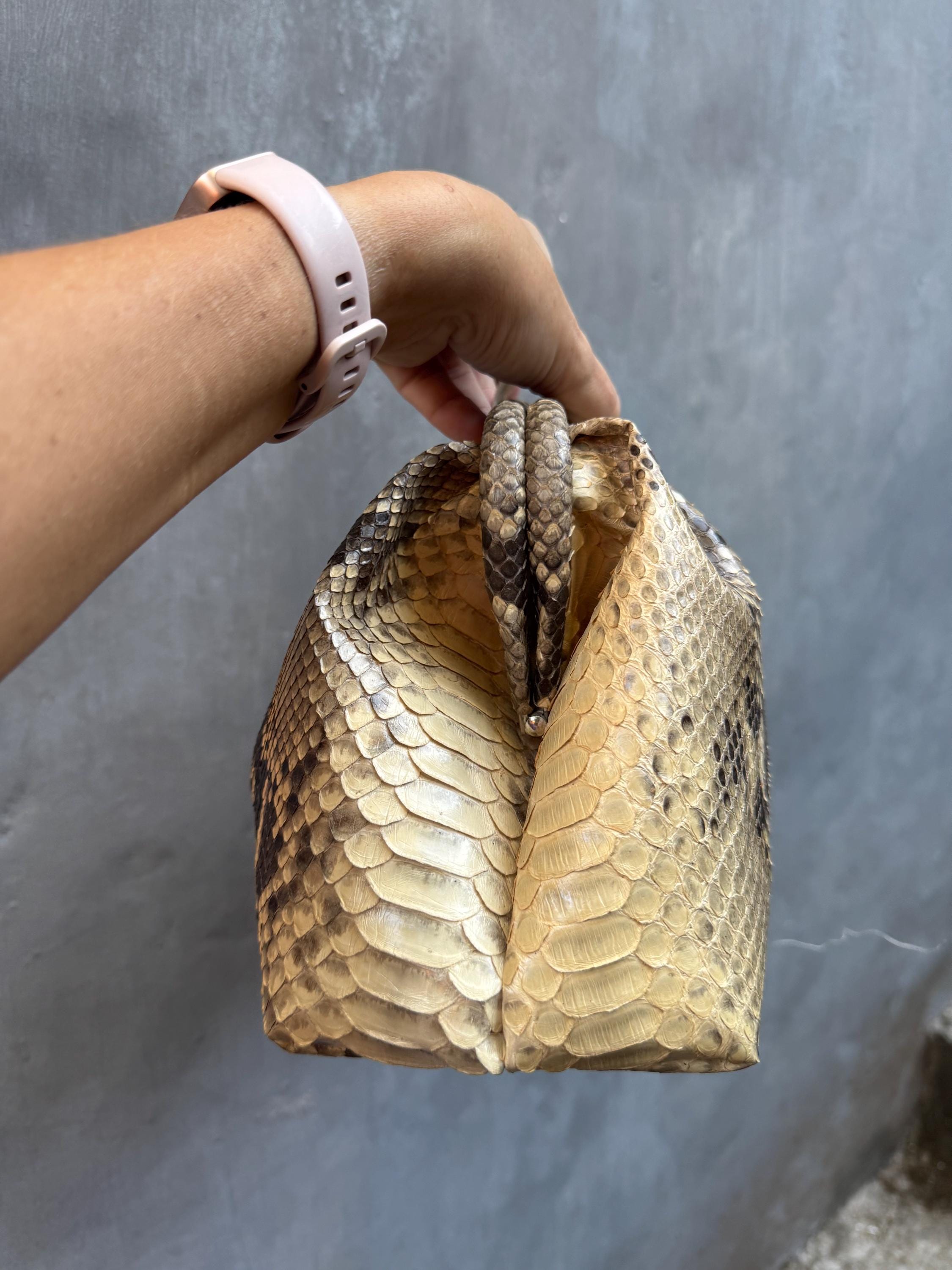 Genuine python skin beige  pouch bag