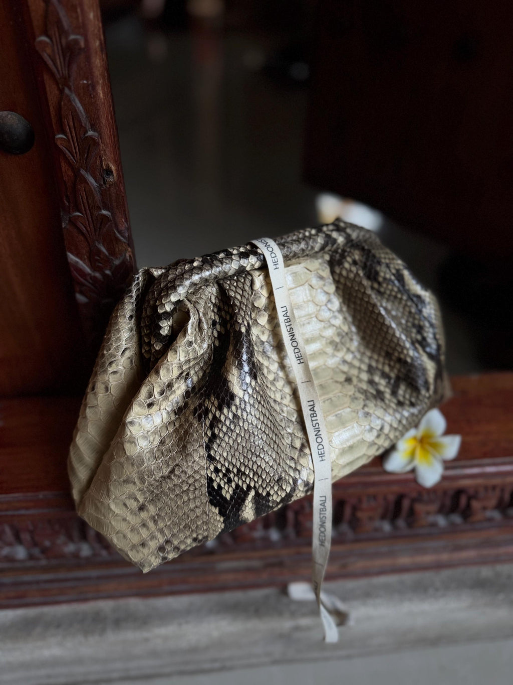 Genuine python skin beige  pouch bag
