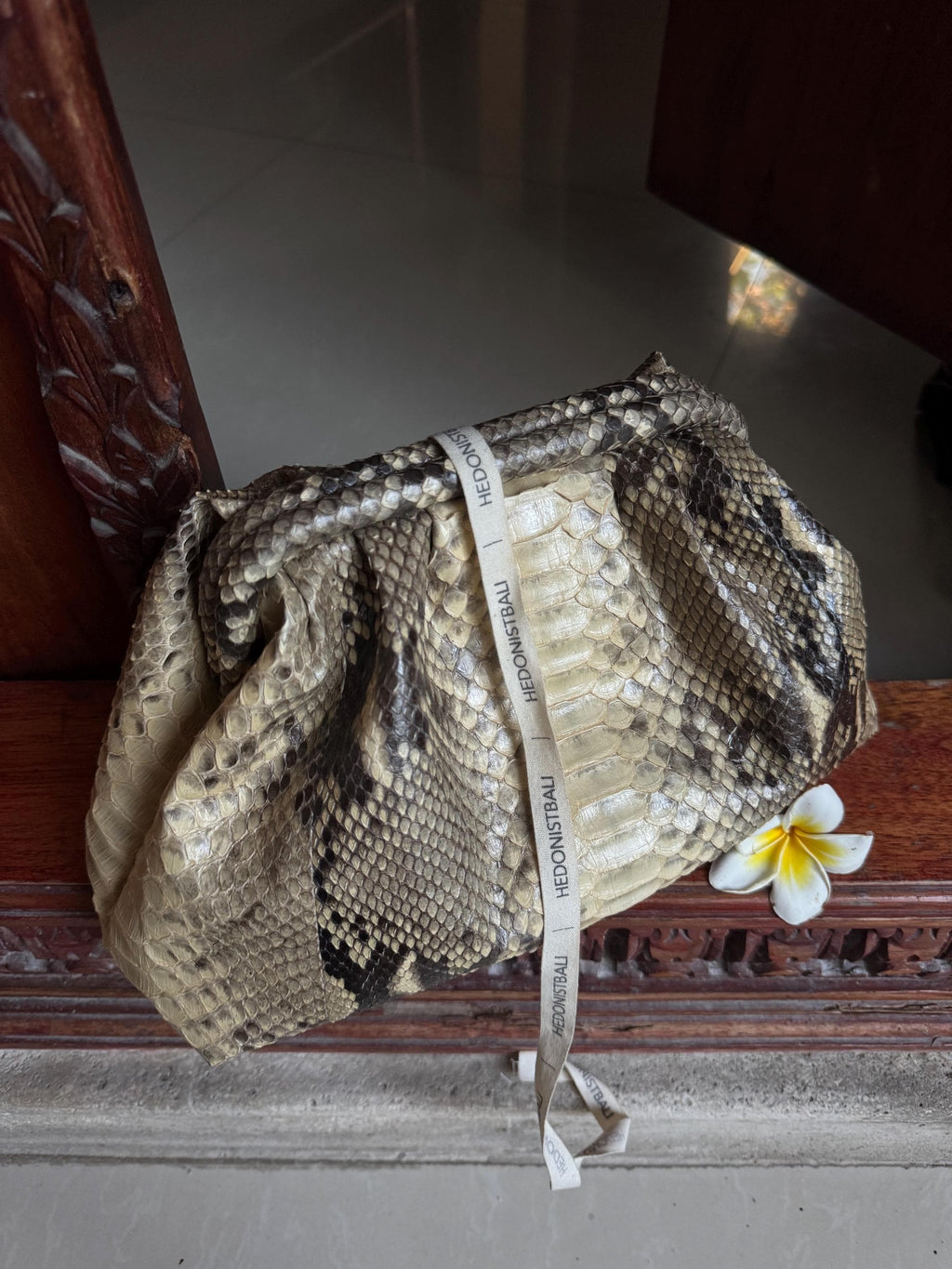 Genuine Python Skin Pouch Bag — Beige
