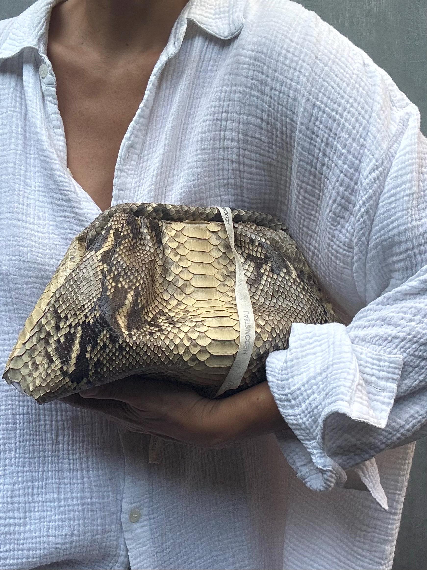 Genuine python skin beige  pouch bag