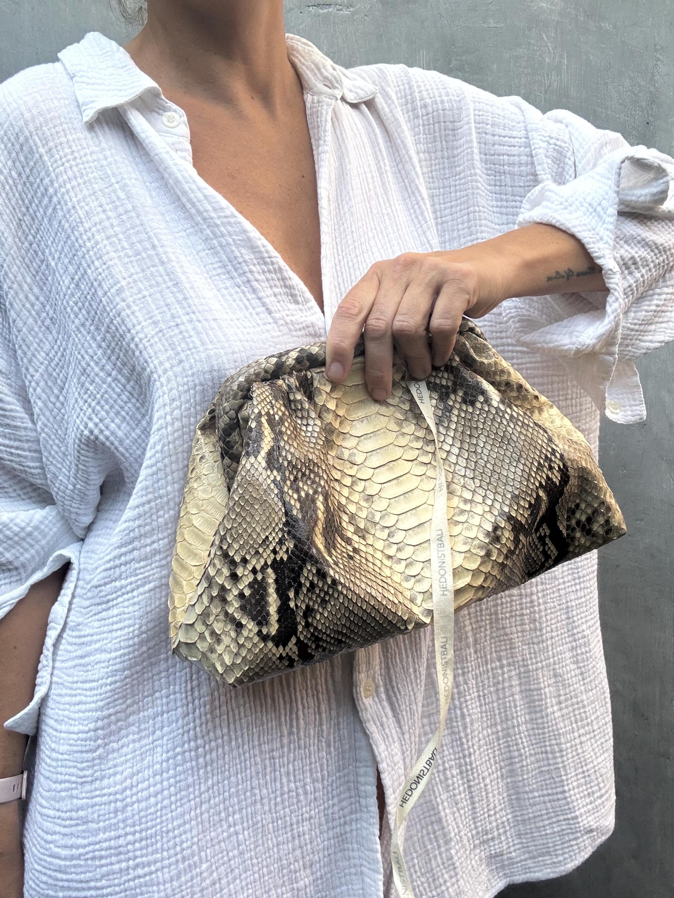 Genuine python skin beige  pouch bag