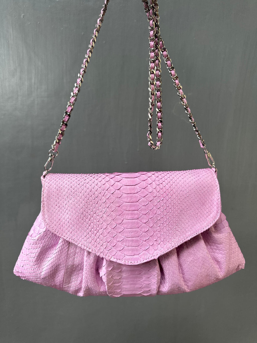 Genuine python skin shoulder chain bag — Pink