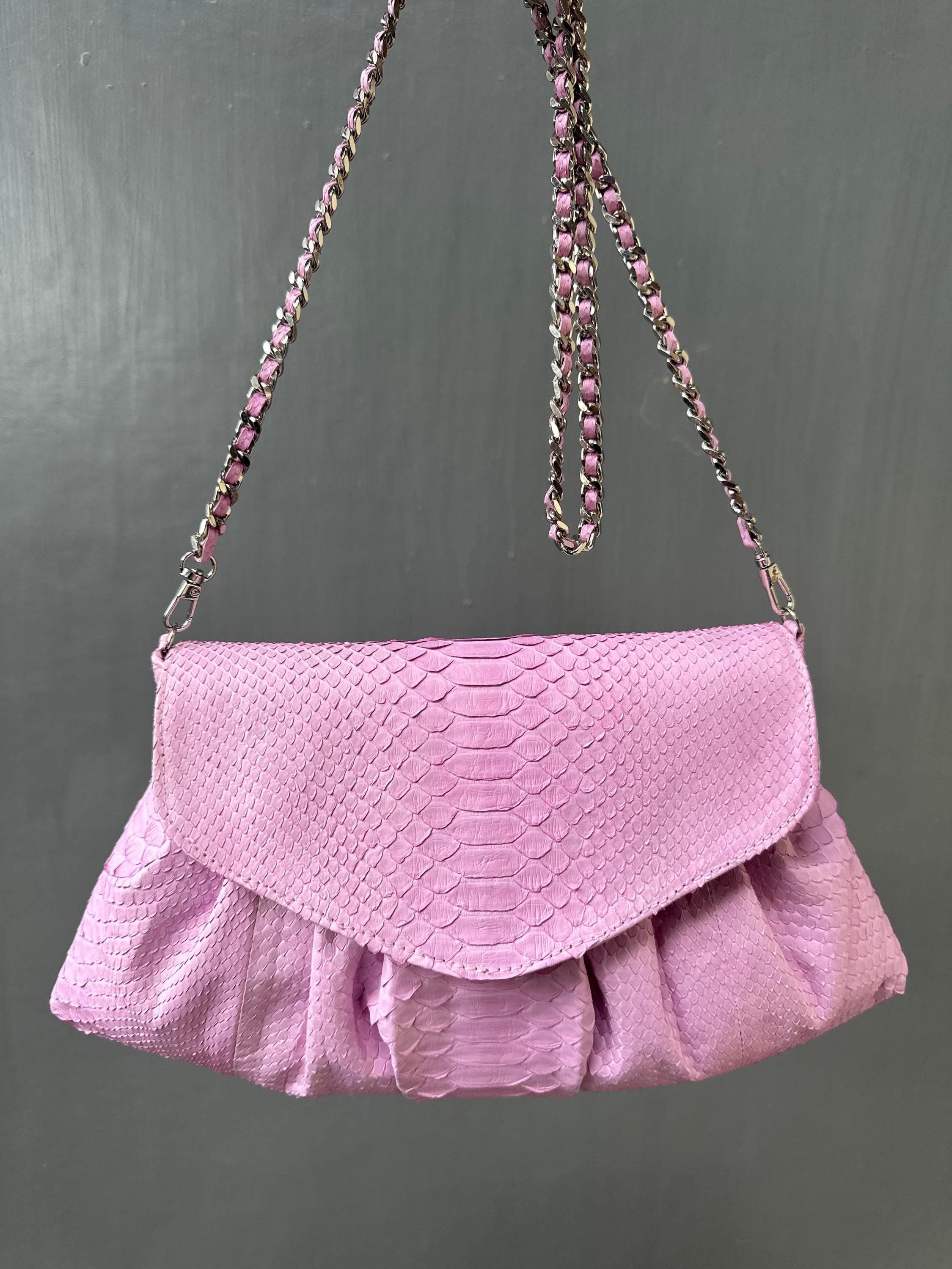 Genuine python skin shoulder chain bag — Pink