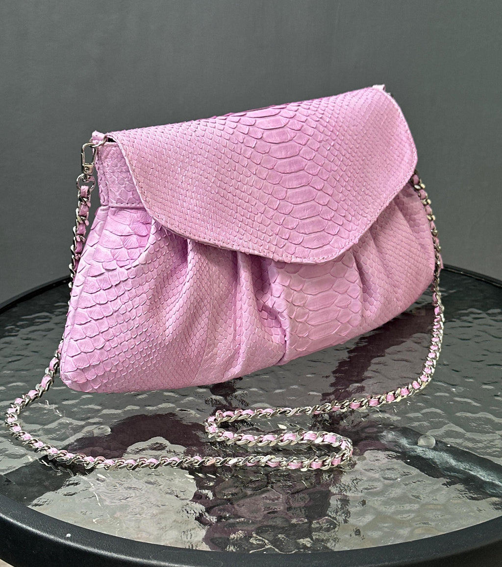 Genuine python skin shoulder chain bag — Pink