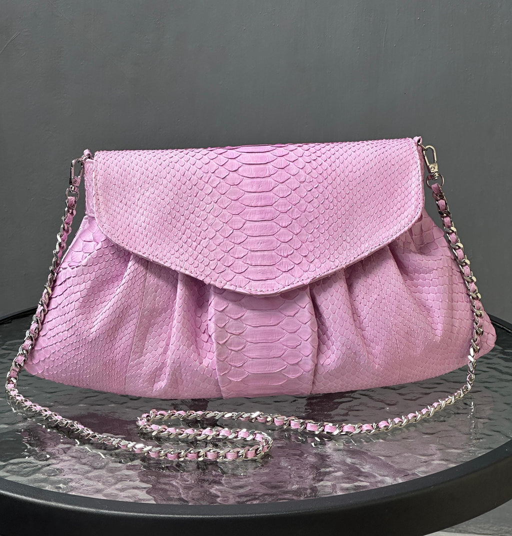 Genuine python skin shoulder chain bag — Pink