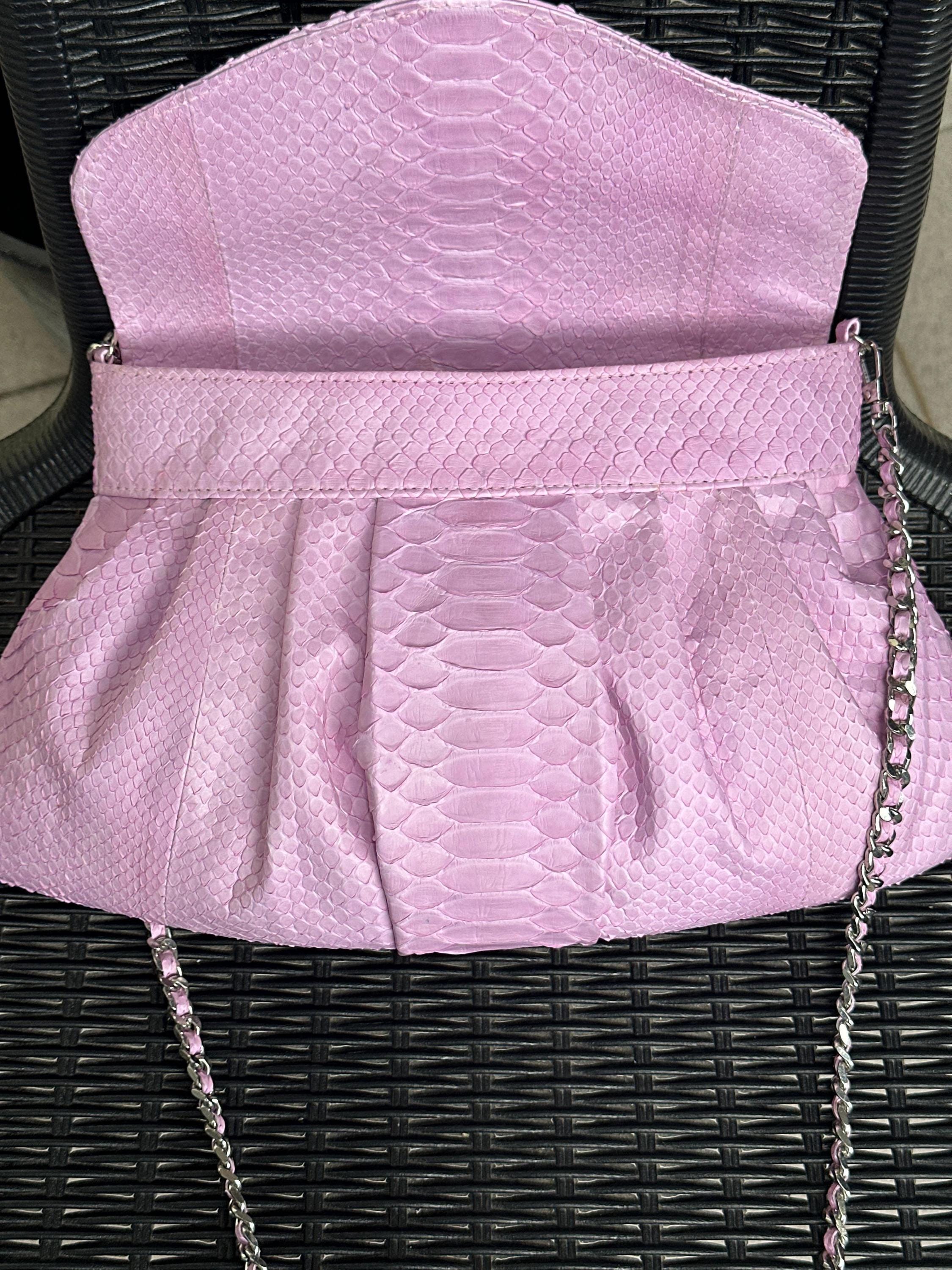 Genuine Python Skin Shoulder Chain Bag — Pink
