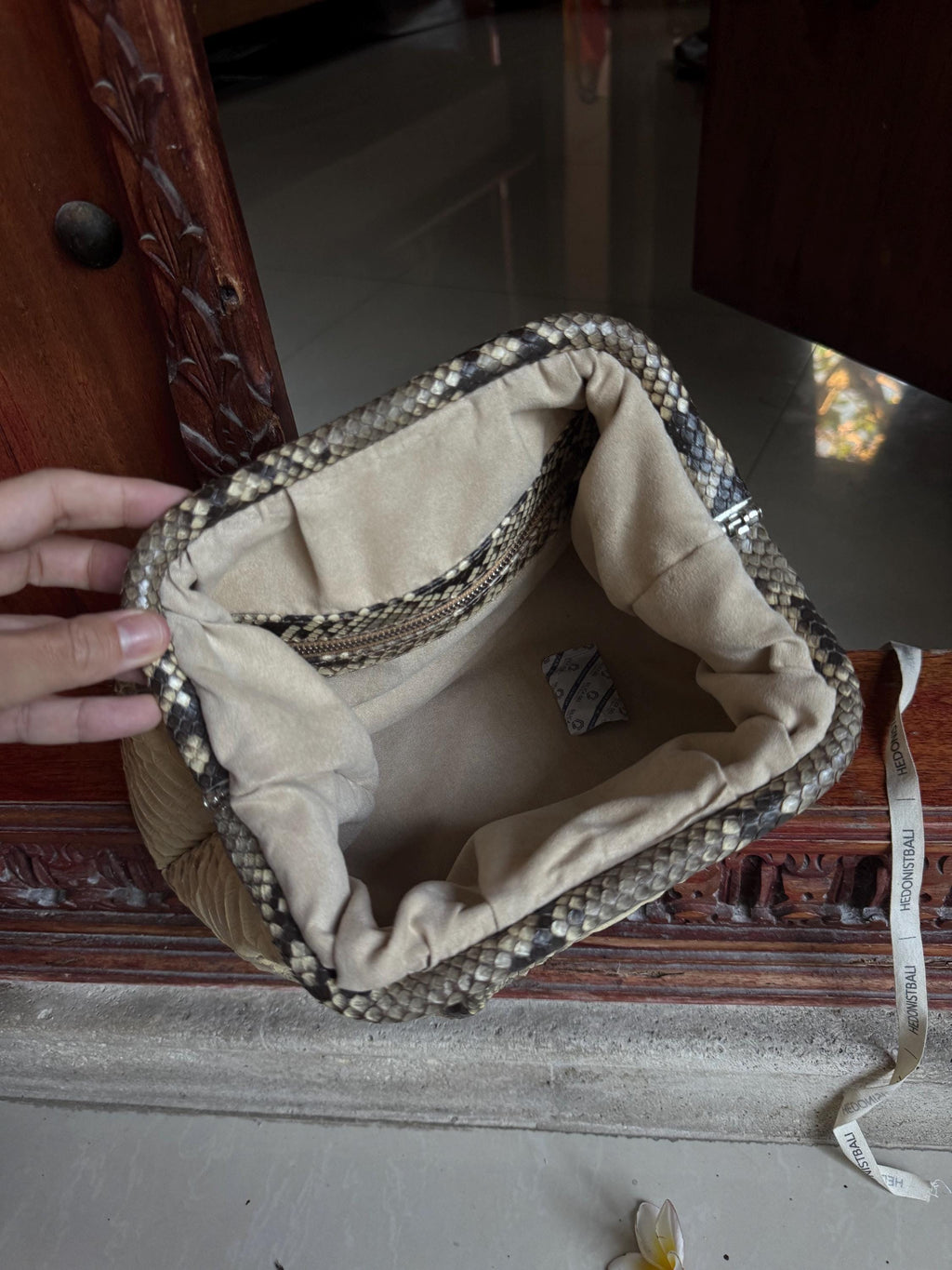 Genuine python skin beige  pouch bag