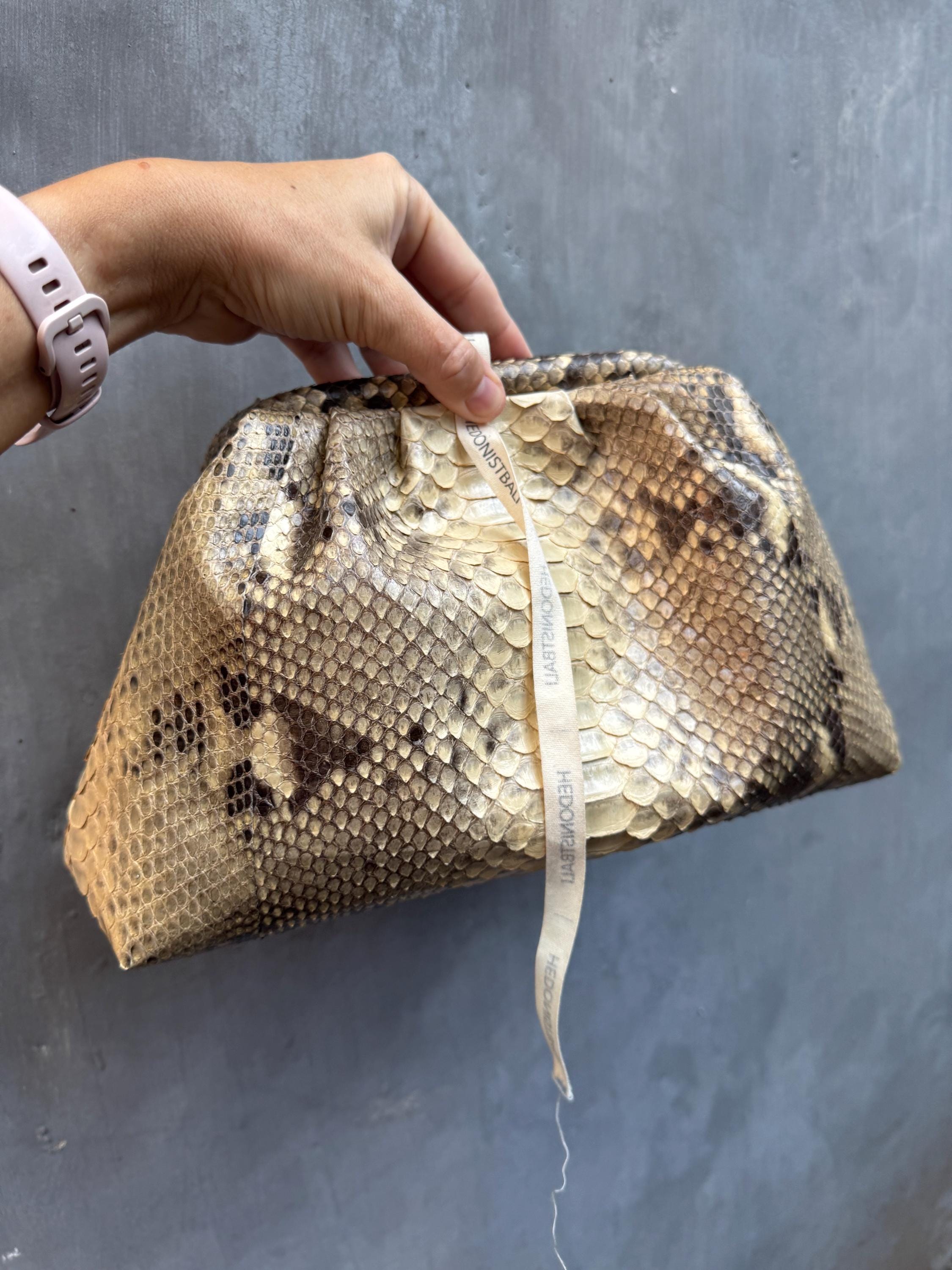 Genuine python skin beige  pouch bag