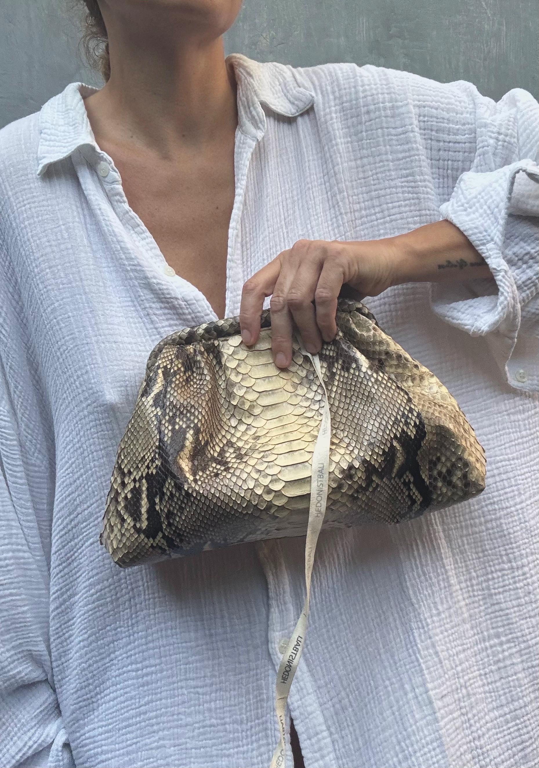 Genuine Python Skin Pouch Bag — Beige