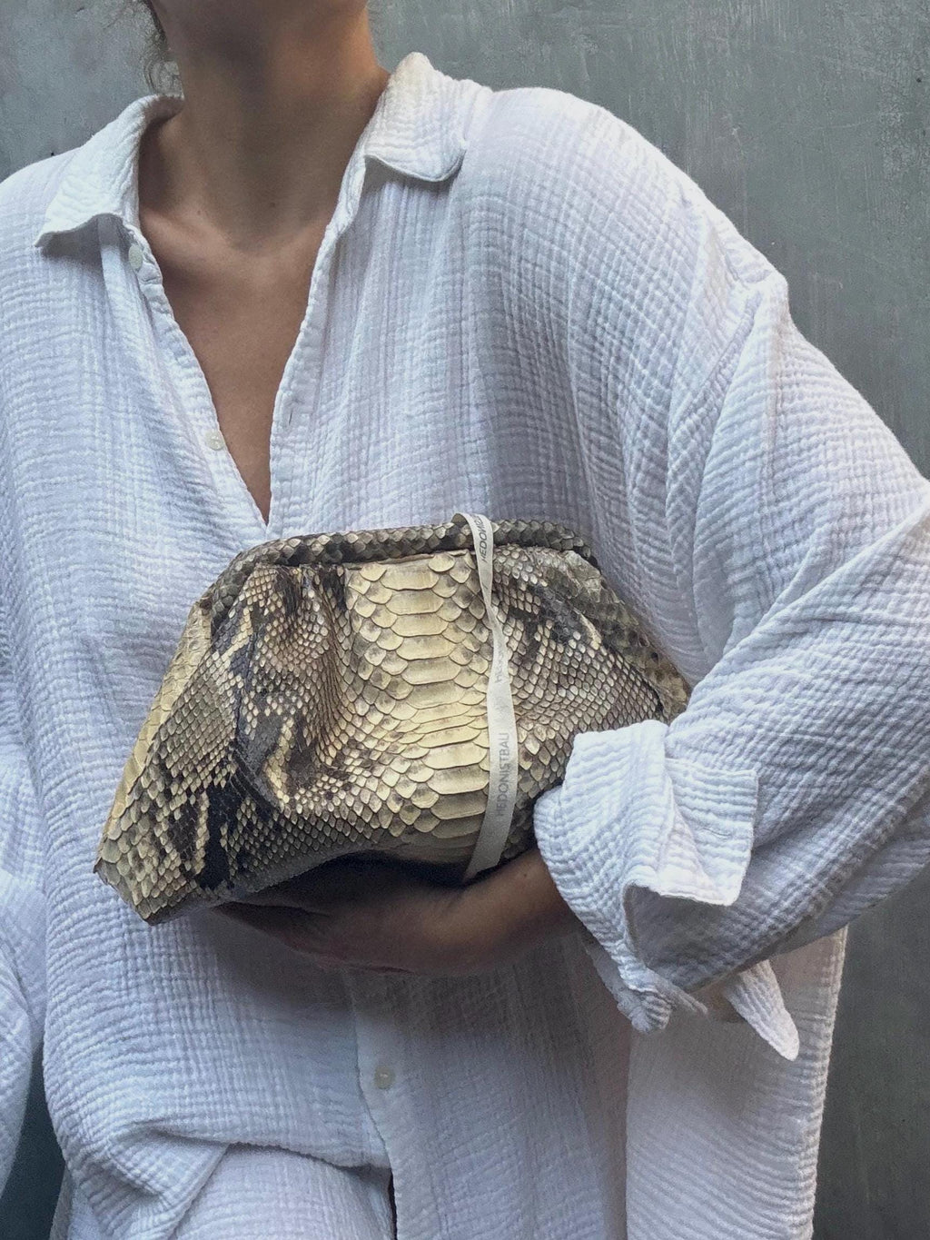 Genuine python skin beige  pouch bag