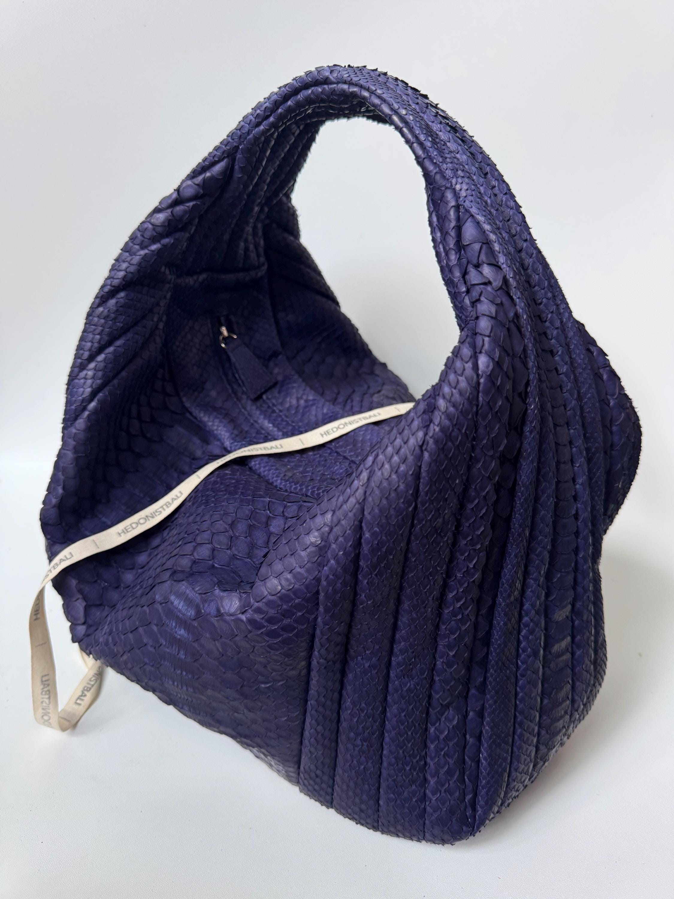 Medium Soft Hobo Python Skin Stitched Bag — Blue