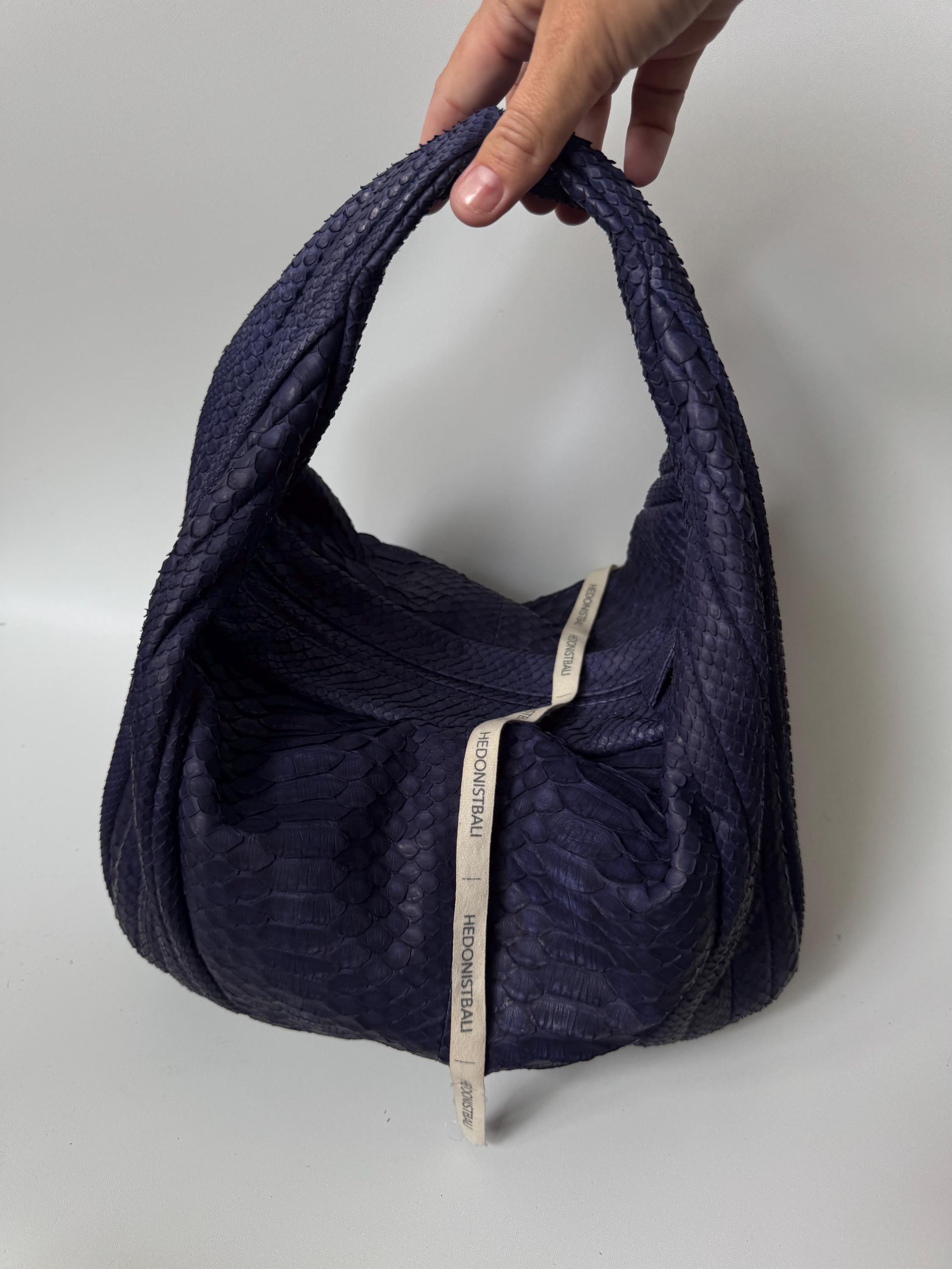 Medium Soft Hobo Python Skin Stitched Bag — Blue