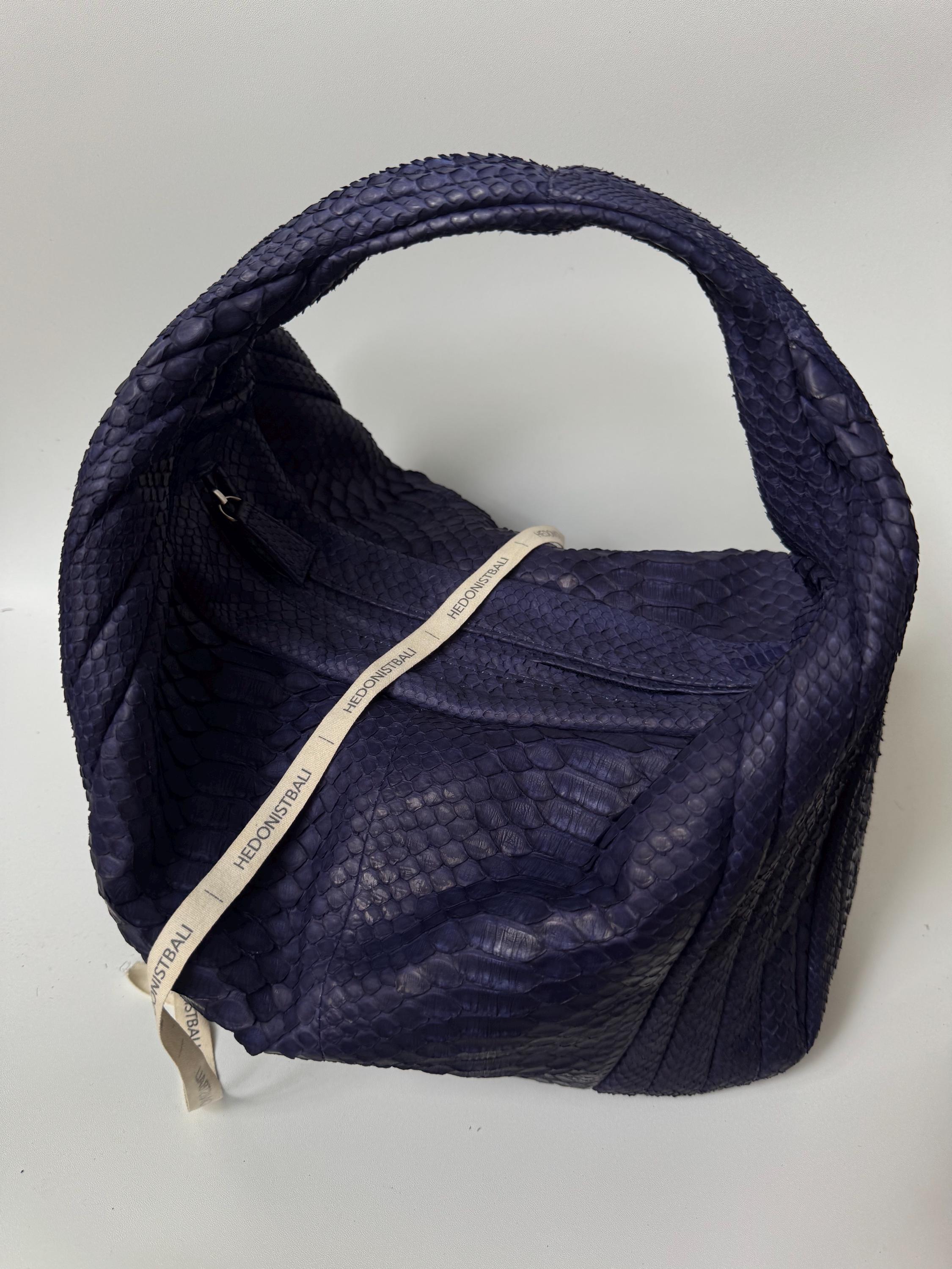 Medium Soft Hobo Python Skin Stitched Bag — Blue
