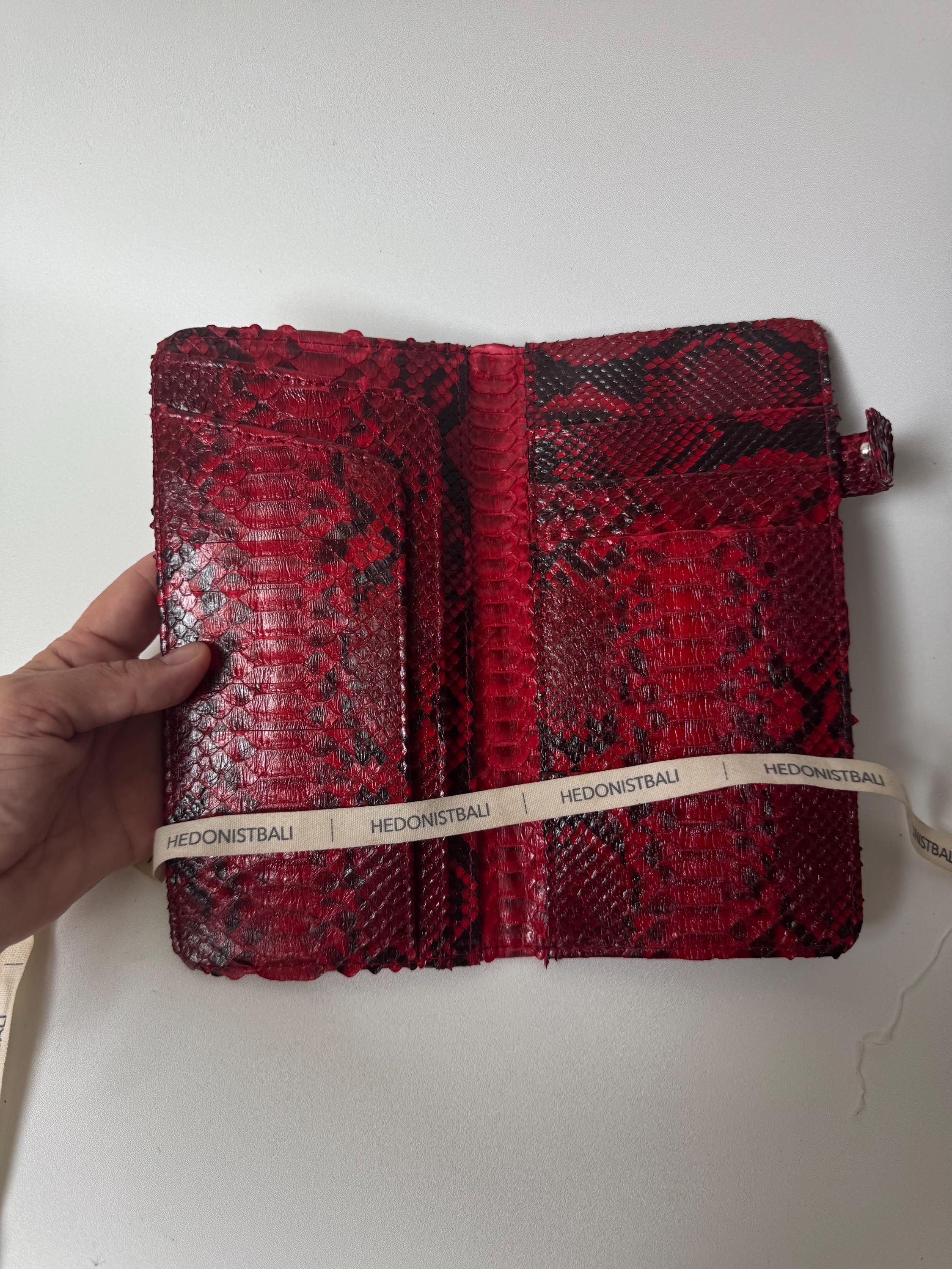 Genuine python skin red flat unisex blue document travel organizer/ exotic leather wallet / gift idea