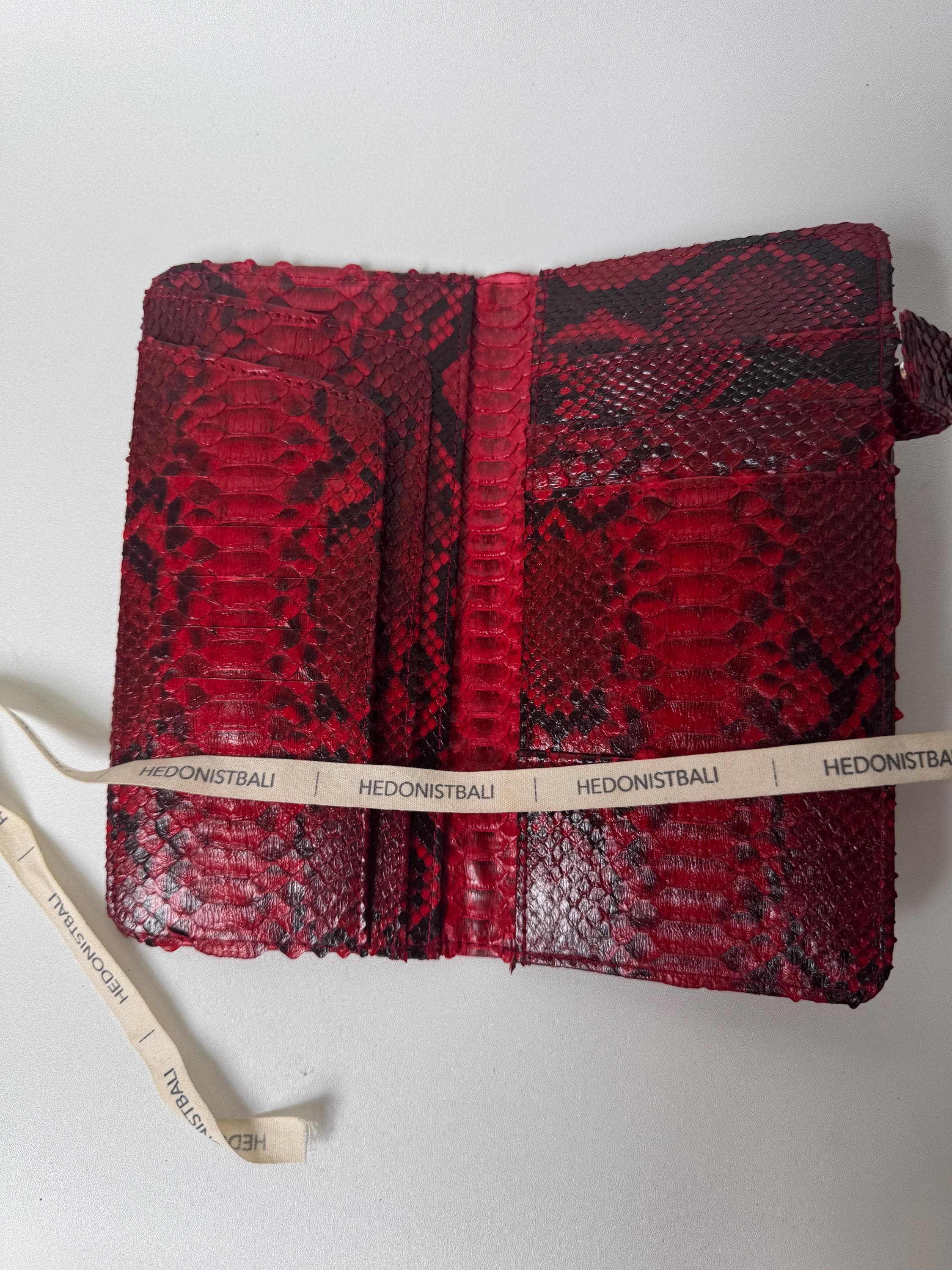 Genuine python skin red flat unisex blue document travel organizer/ exotic leather wallet / gift idea