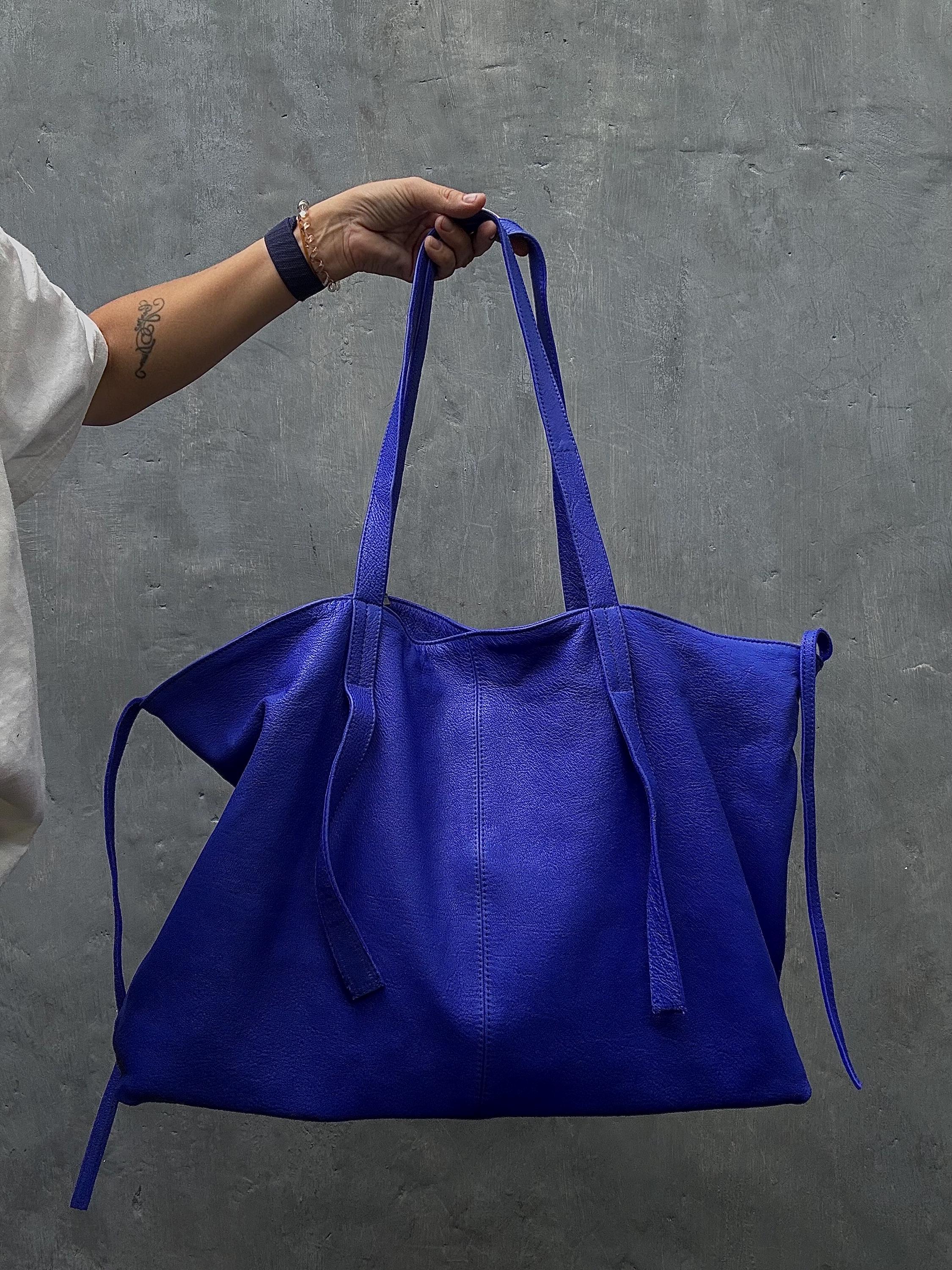 Genuine leather blue ultramarine oversize tote shopper t big bag / everyday purse / handmade bags / designer bags / summer bag /