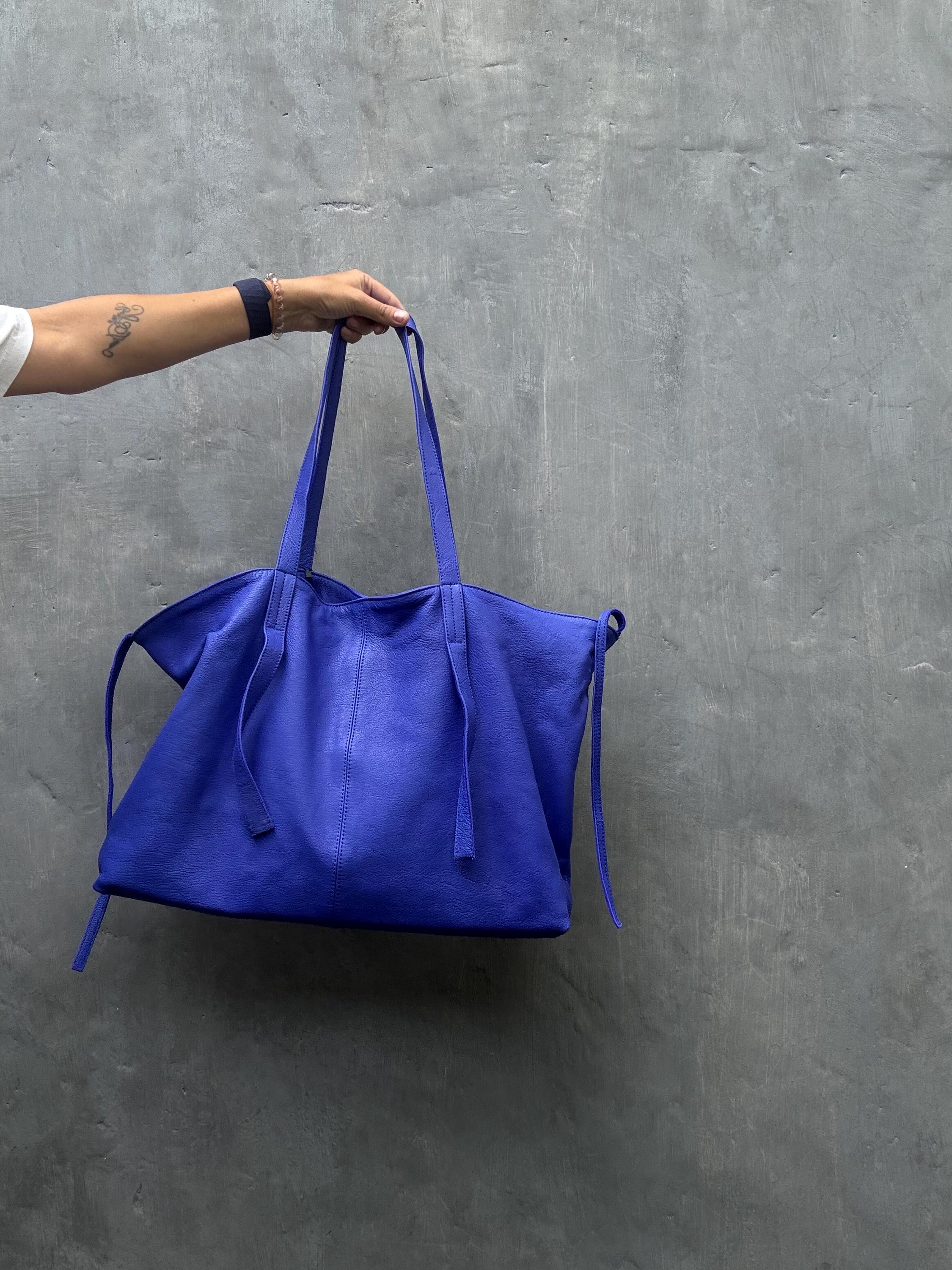 Genuine leather blue ultramarine oversize tote shopper t big bag / everyday purse / handmade bags / designer bags / summer bag /