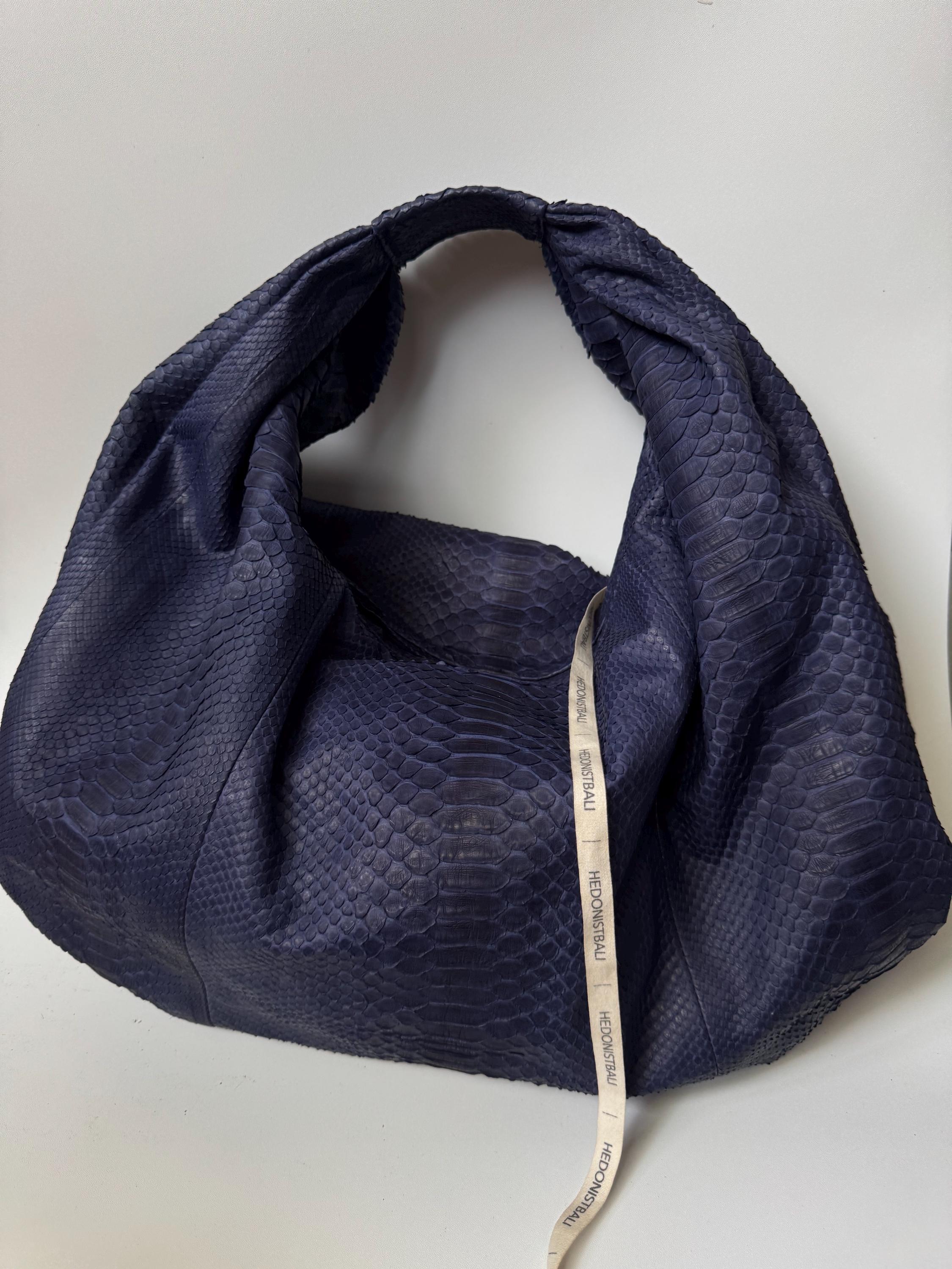 Big Soft Hobo Classy Sport Woman Bag | Purse Genuine Python Skin | Python Skin Products | Blue Big Elegant Leather Designer Soft Bag Snake