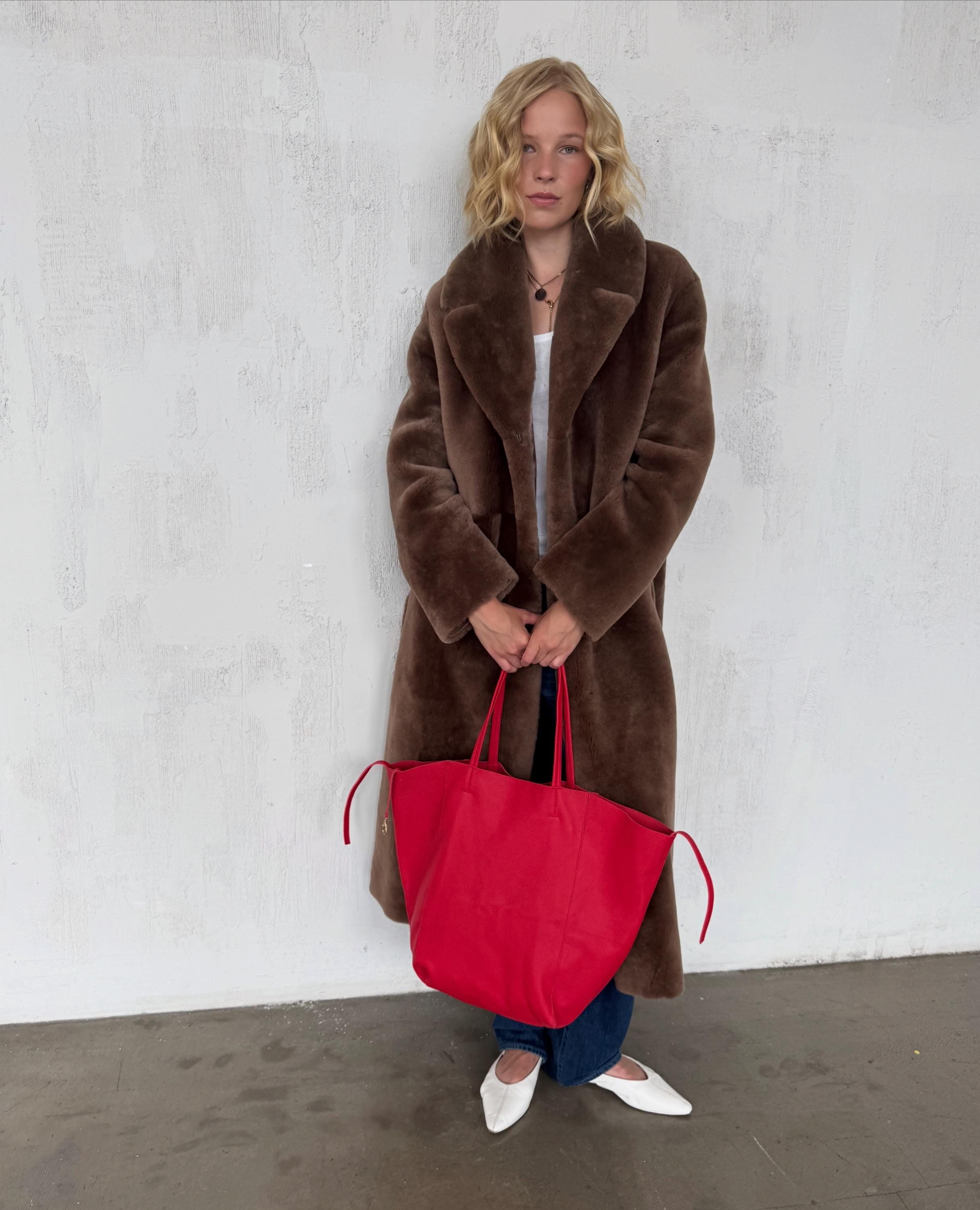 Genuine leather red tote shopper big bag / everyday purse / handmade bags / designer bags / summer bag / gift for her