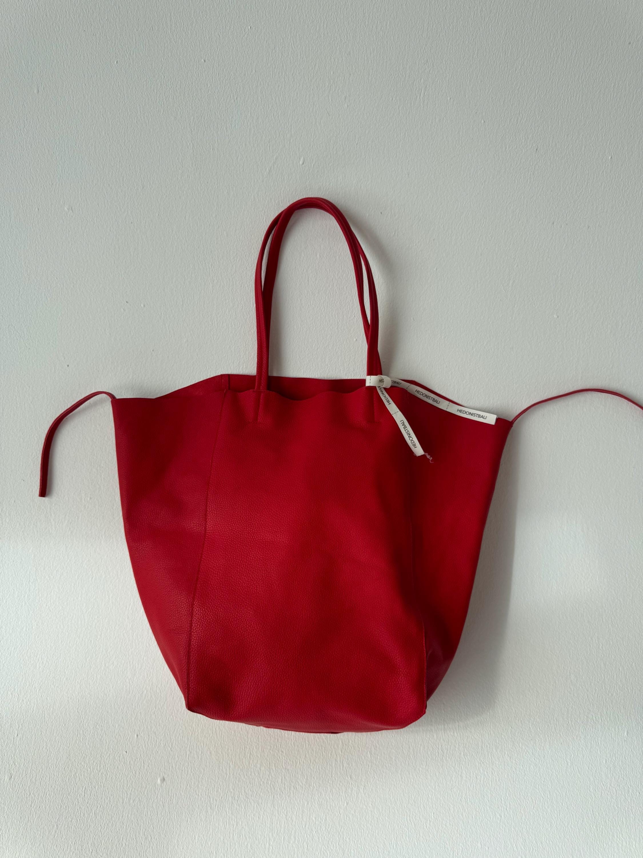 Genuine leather red tote shopper big bag / everyday purse / handmade bags / designer bags / summer bag / gift for her
