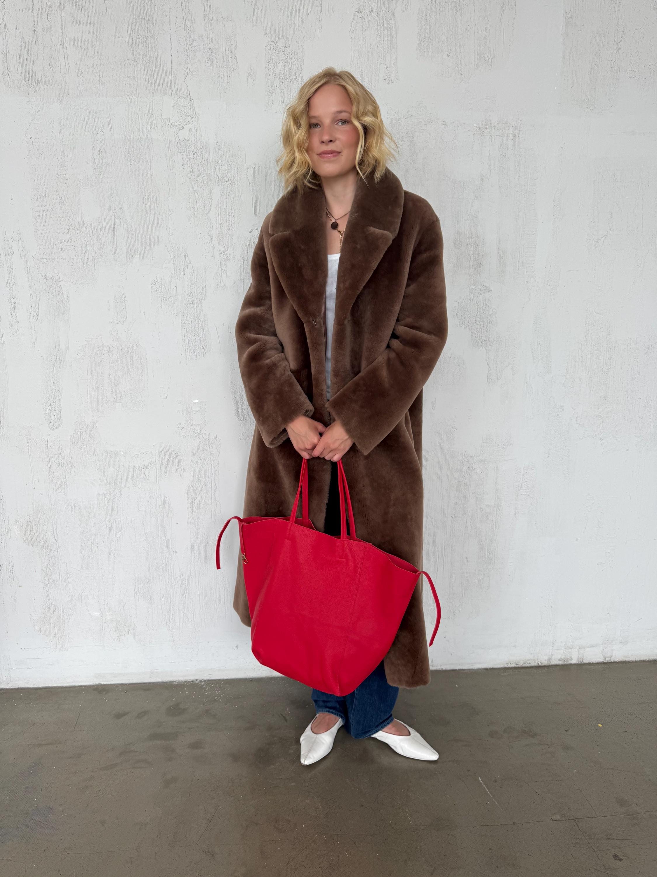 Genuine leather red tote shopper big bag / everyday purse / handmade bags / designer bags / summer bag / gift for her