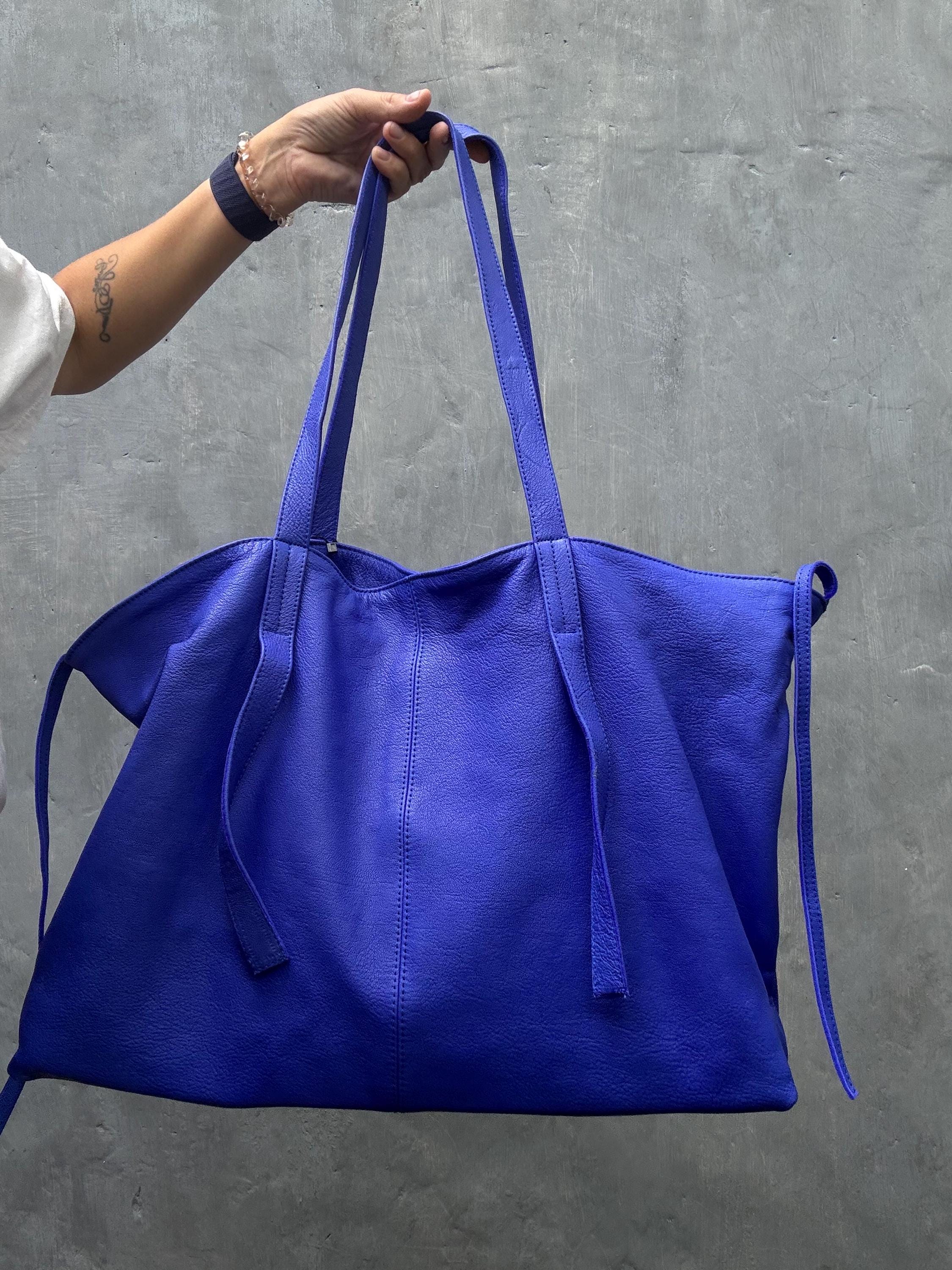 Genuine leather blue ultramarine oversize tote shopper t big bag / everyday purse / handmade bags / designer bags / summer bag /