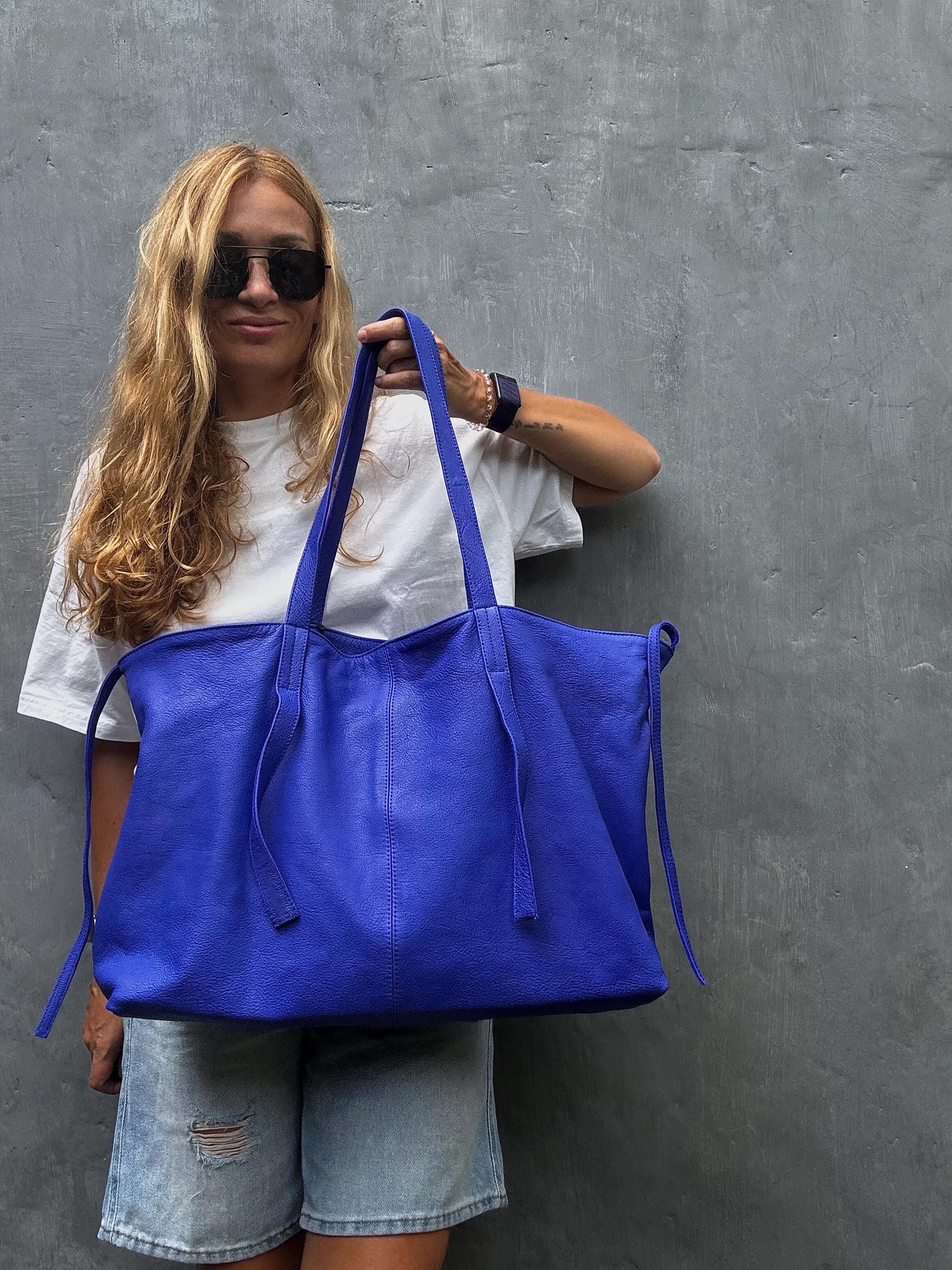 Genuine leather blue ultramarine oversize tote shopper t big bag / everyday purse / handmade bags / designer bags / summer bag /