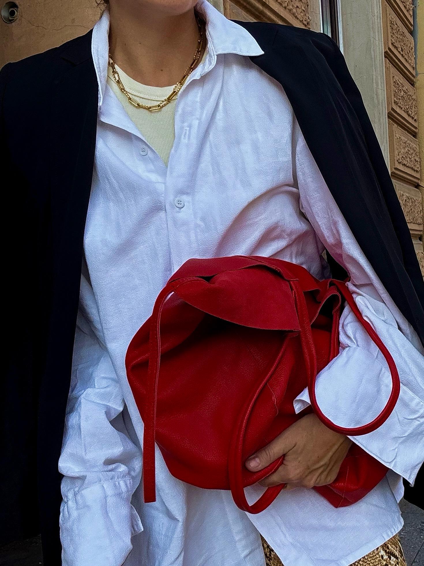 Genuine leather red tote shopper big bag / everyday purse / handmade bags / designer bags / summer bag / gift for her