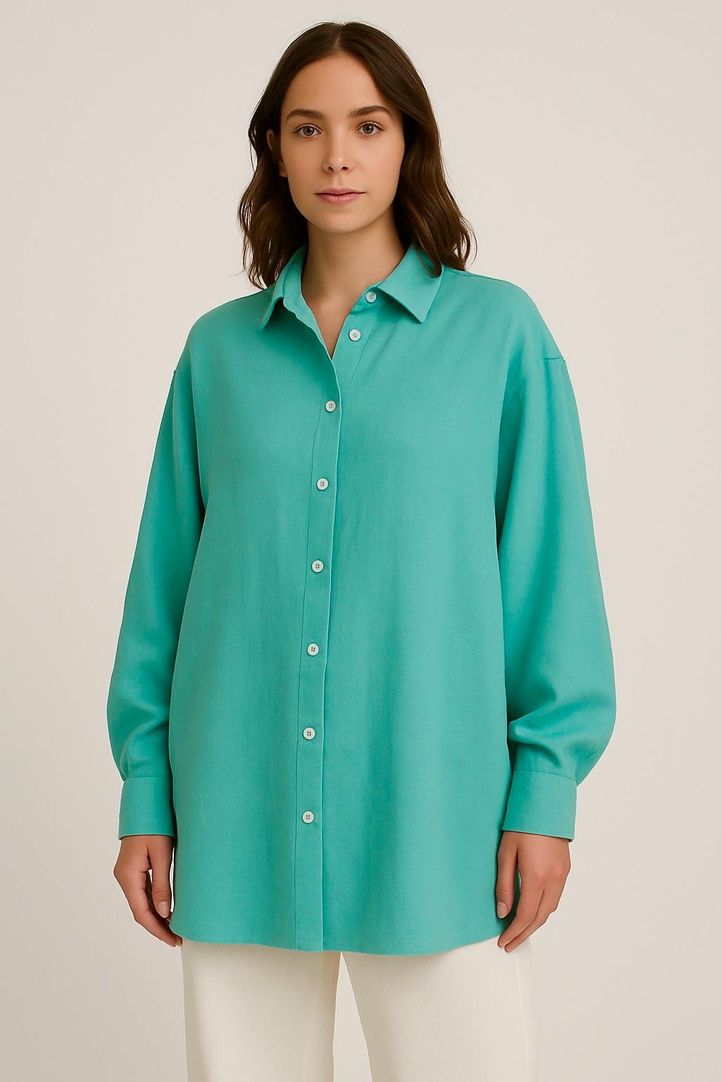 Oversized Linen Shirt MALDI — Turquoise