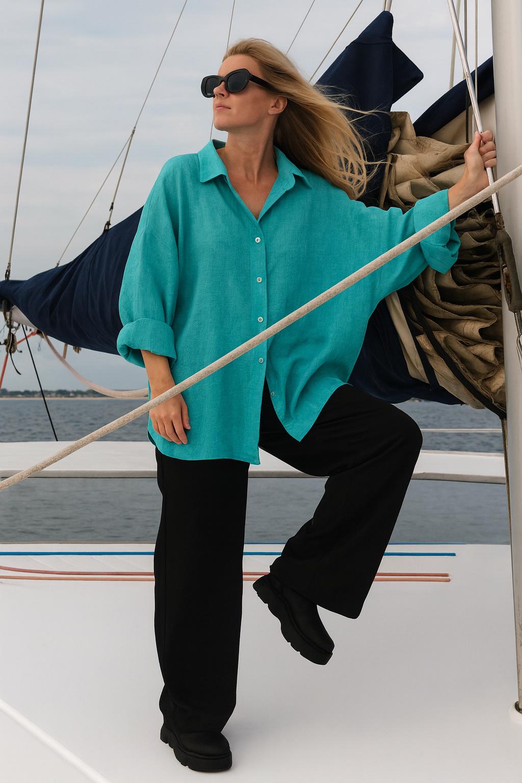 Oversized Linen Shirt MALDI — Turquoise
