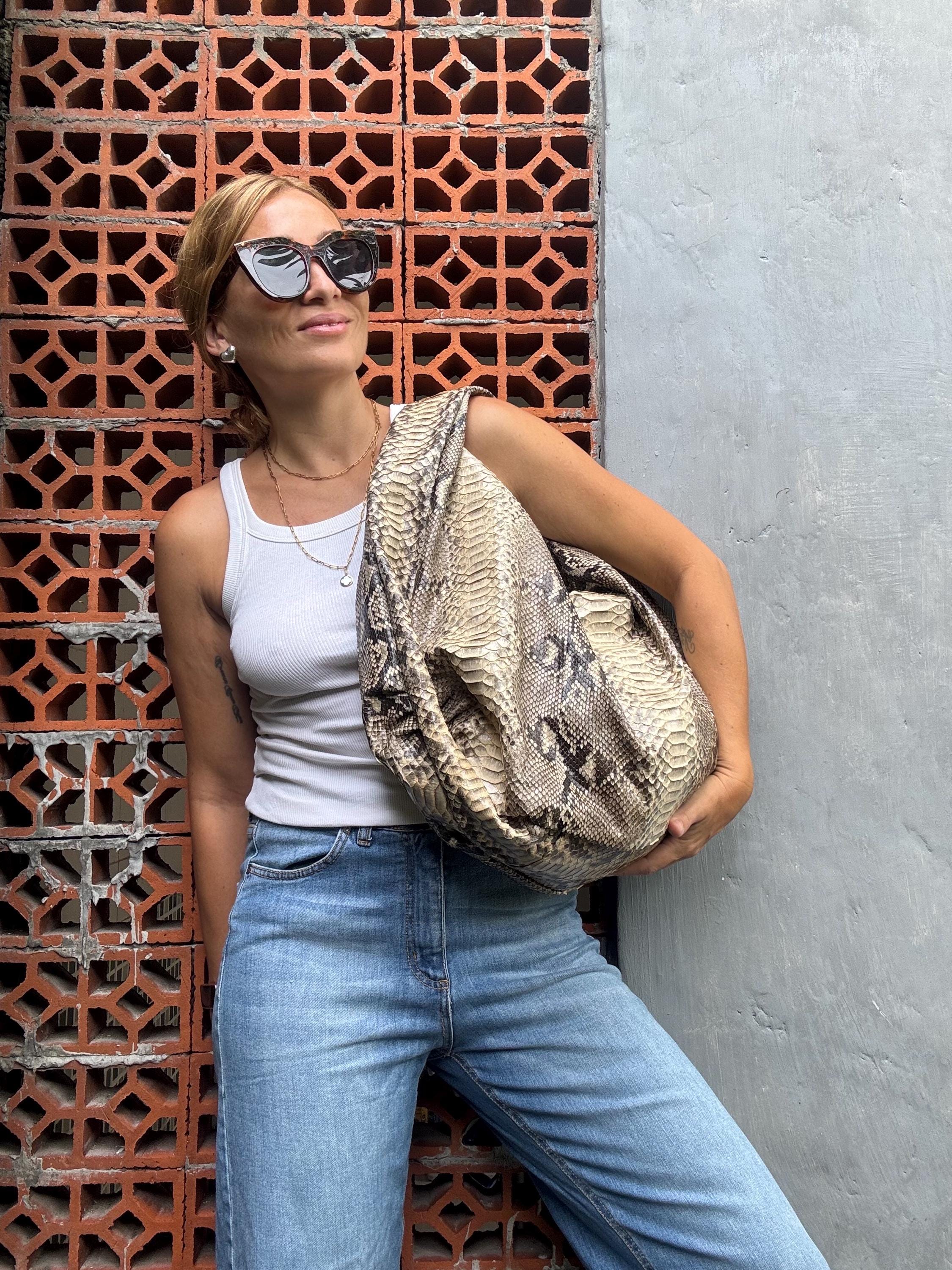 Big Soft Hobo Classy Sport Woman Bag | Purse Genuine Python Skin | Python Skin Products | Beige Big Elegant Leather Designer Soft Bag Snake