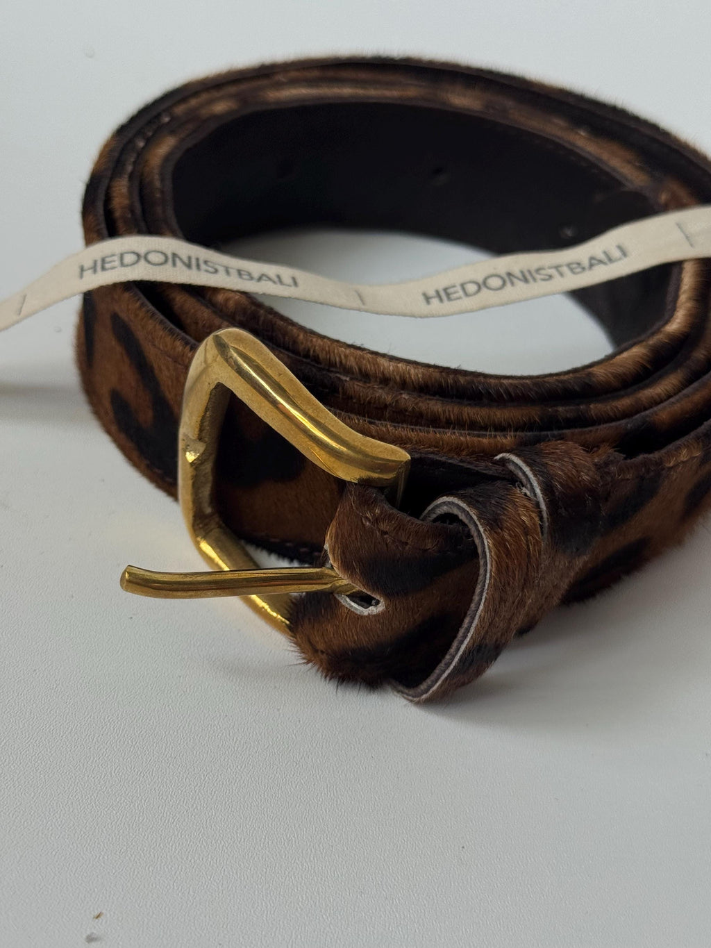 Fur leopard print hot belt — Natural