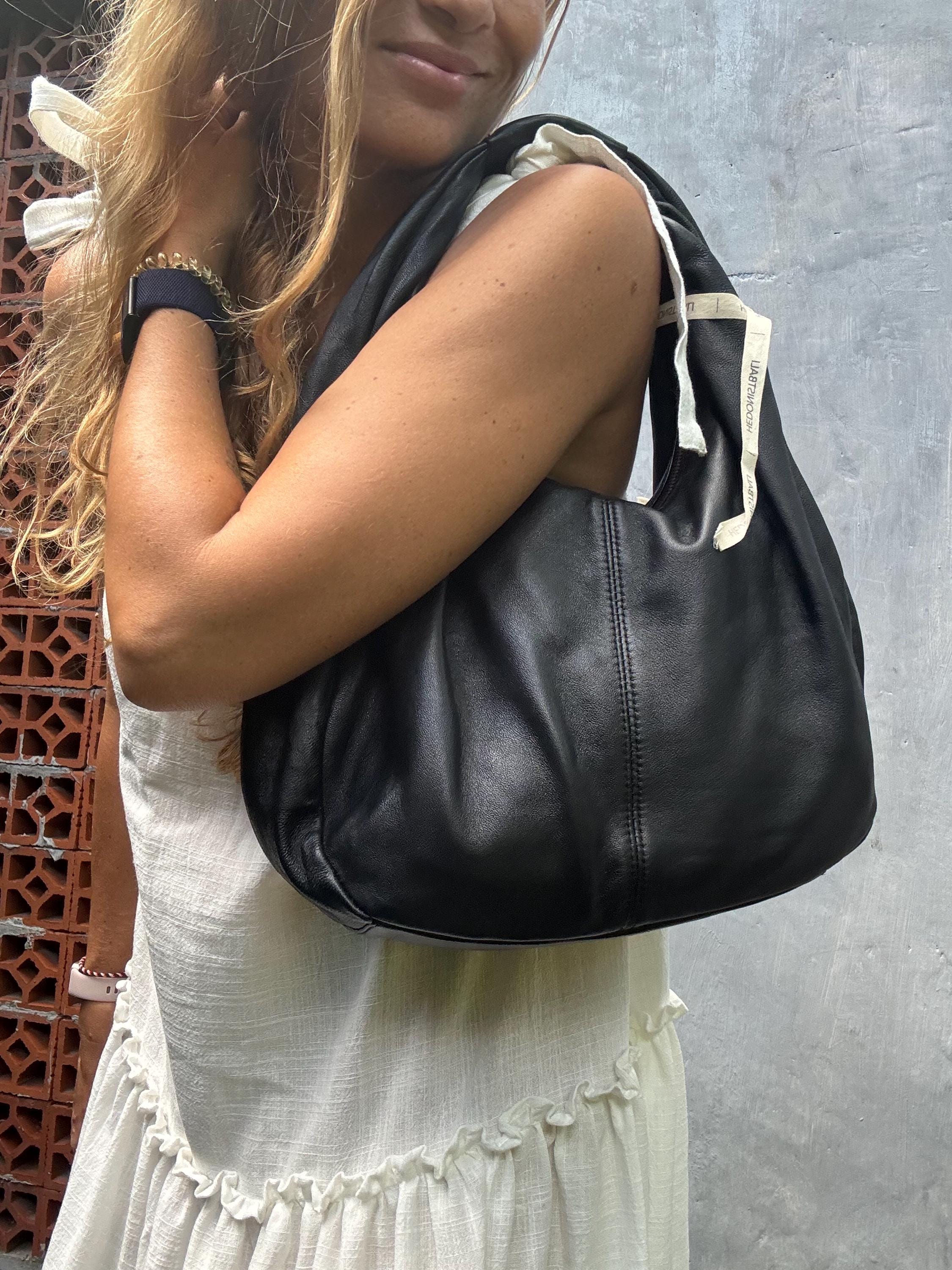 Small Soft Hobo Classy Sport Woman Bag | Purse Genuine Lamb Skin | Hansmade bags | Black Elegant Leather Designer Soft Bag