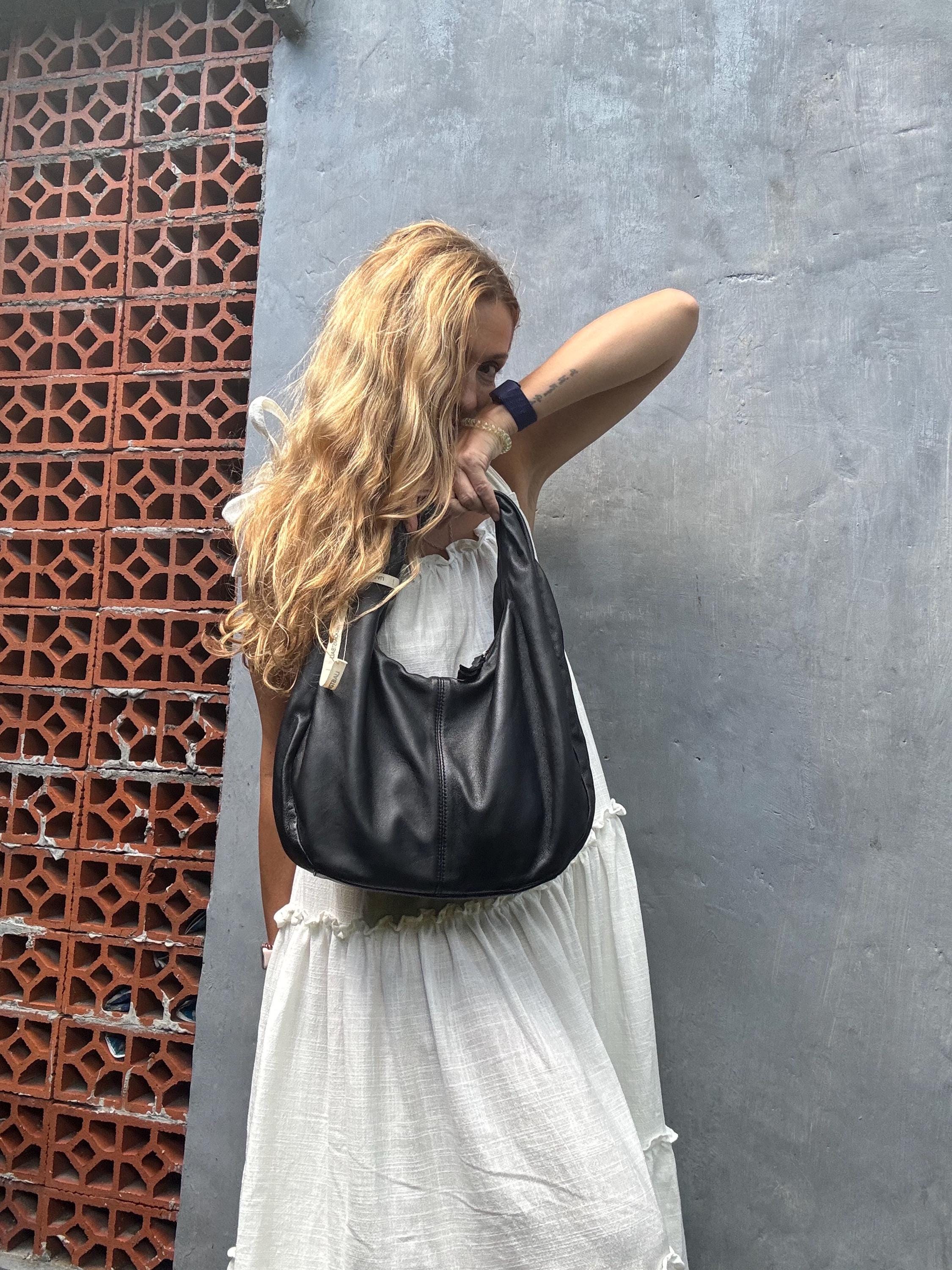 Small Soft Hobo Classy Sport Woman Bag | Purse Genuine Lamb Skin | Hansmade bags | Black Elegant Leather Designer Soft Bag