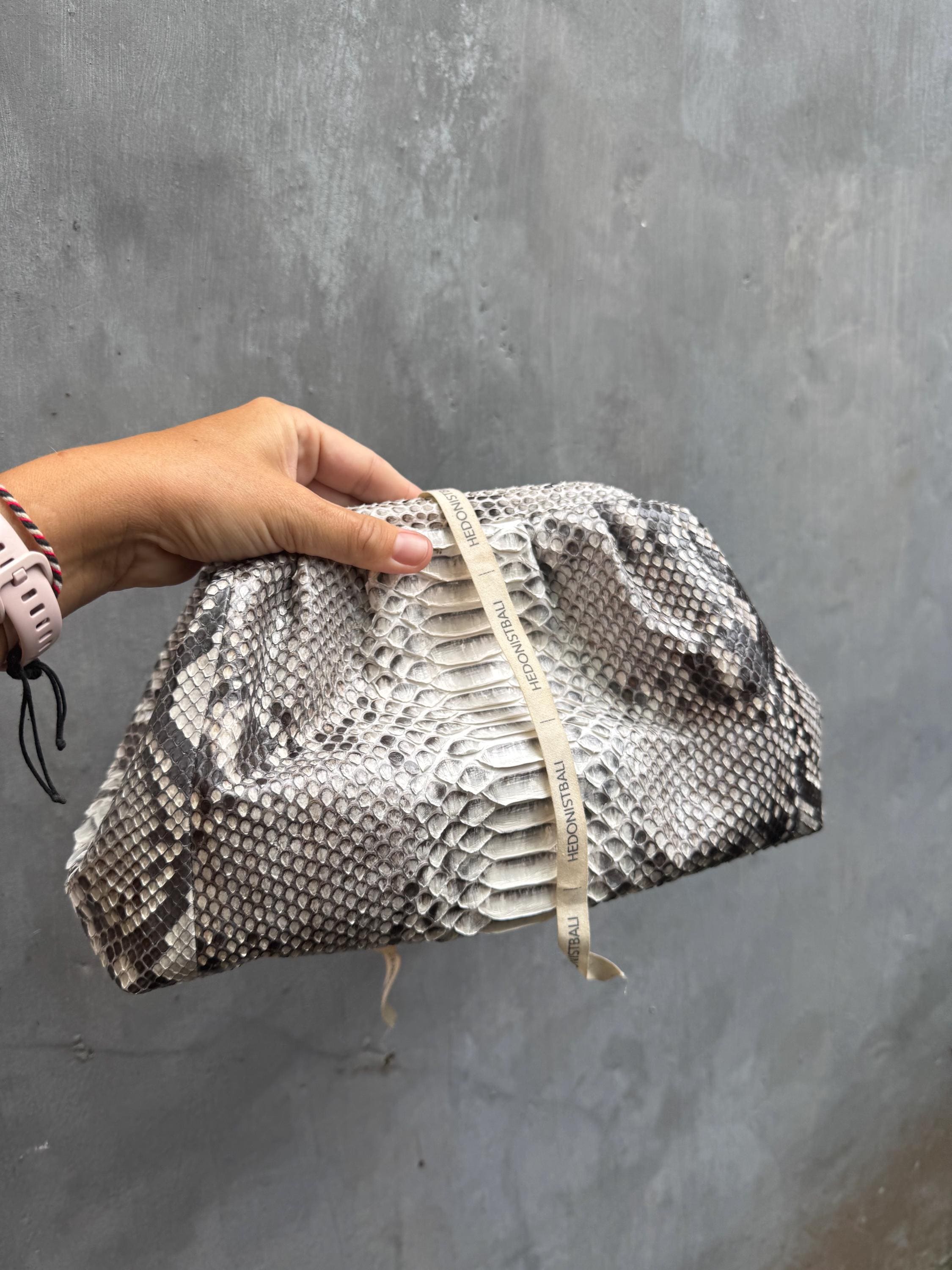 Genuine Python Skin Pouch Bag — Grey Natural