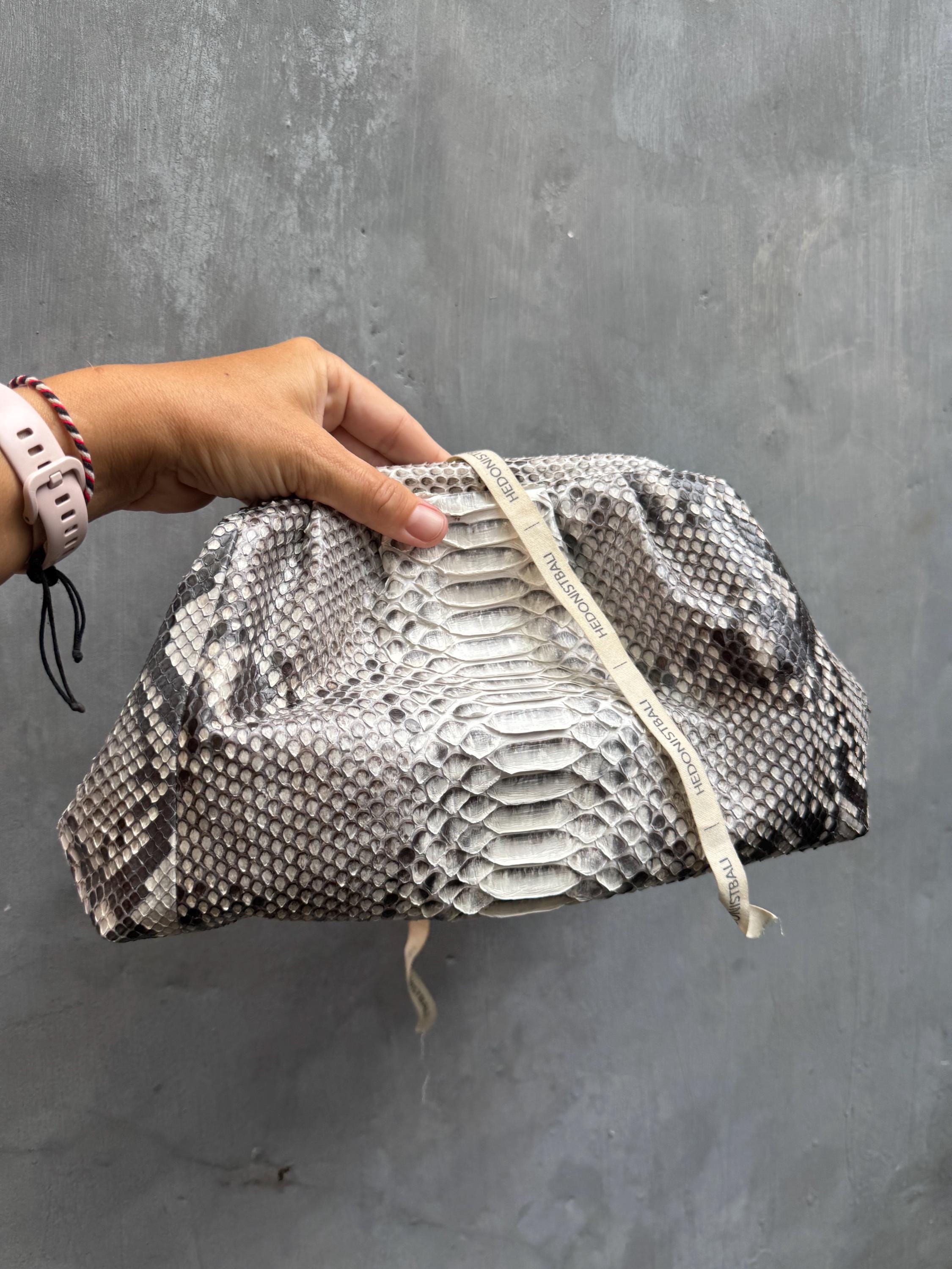Genuine Python Skin Pouch Bag — Grey Natural