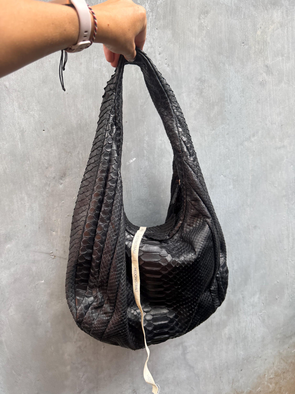 Soft Hobo Python Skin Bag — Black (Ready to Ship)