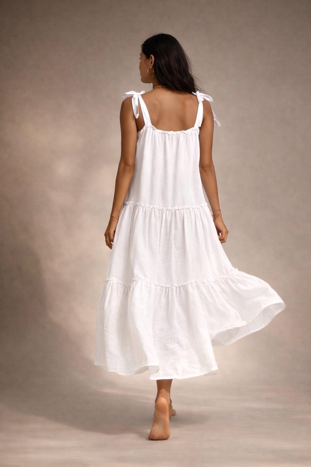 SIERRA Linen Dress Adjustable Strap Linen Dress,  Midi Dress, Minimalist Summer Dress, Bali Linen Dress