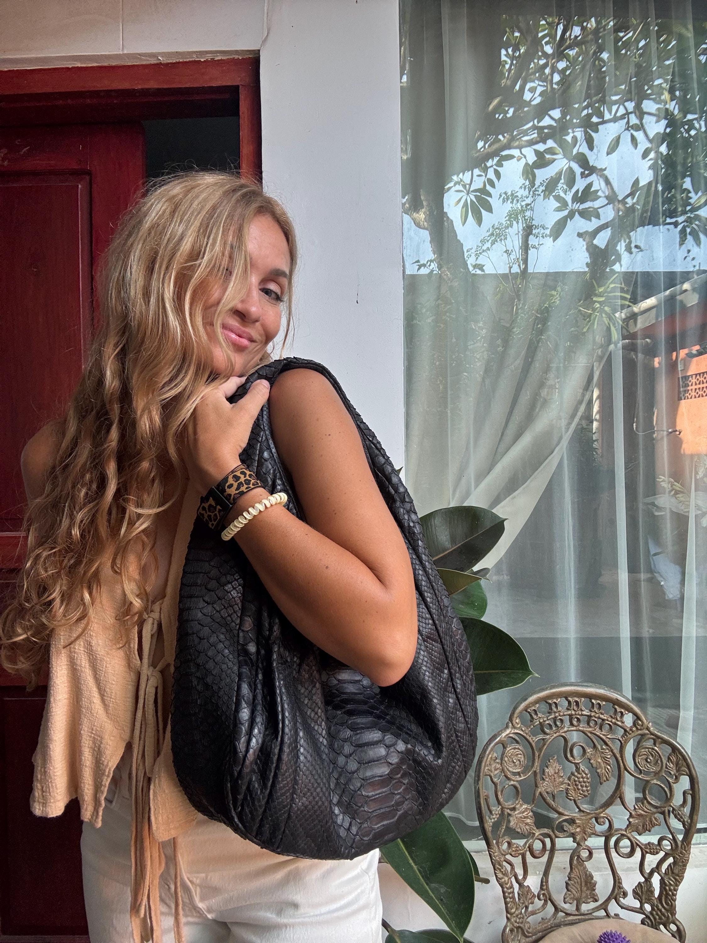 Soft Hobo Python Skin Bag — Black (Ready to Ship)