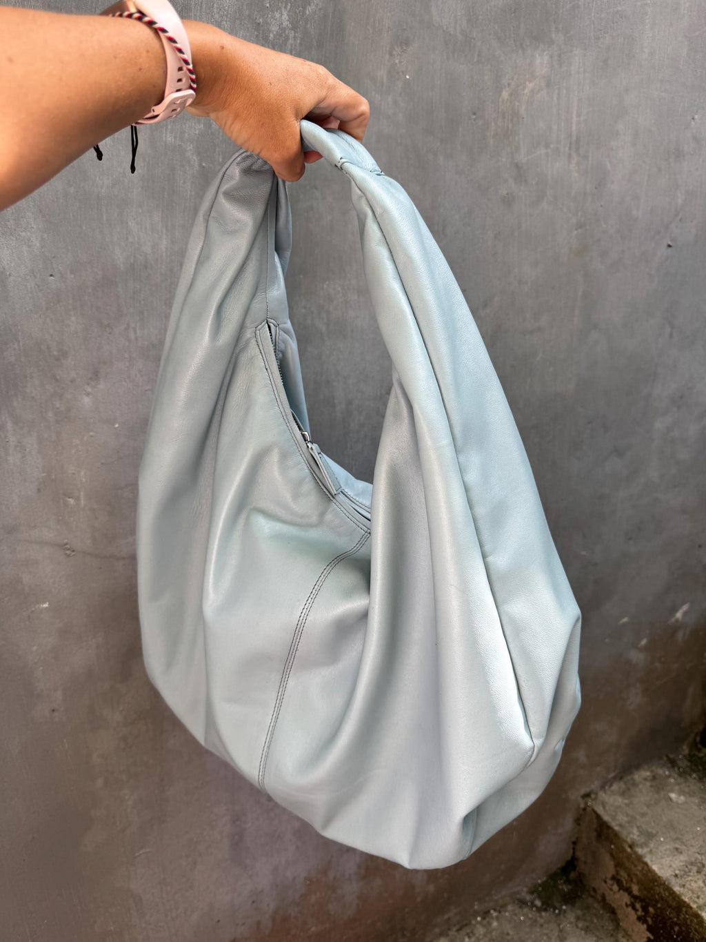 Big Soft Hobo Classy Sport Woman Bag | Purse  Baby Blue Genuine Lamb Skin | Hansmade bags | Delicate Blue Elegant Leather Designer Soft Bag