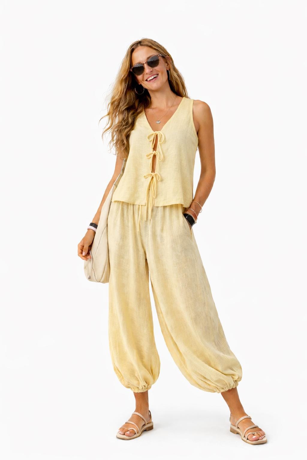Cotton Harem Pants Set — Butter Yellow