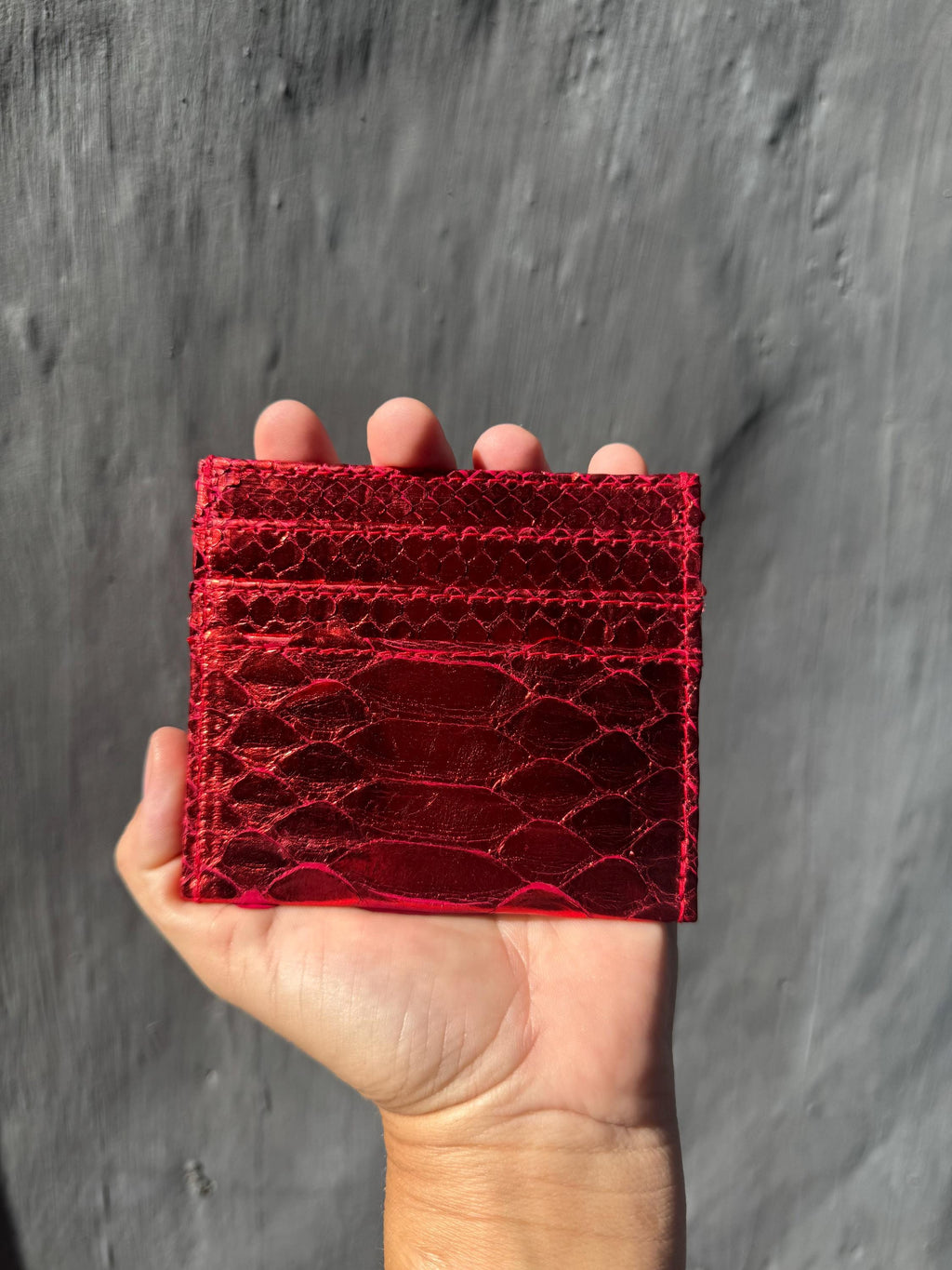 Genuine Python Skin Card Holder — Red Foil
