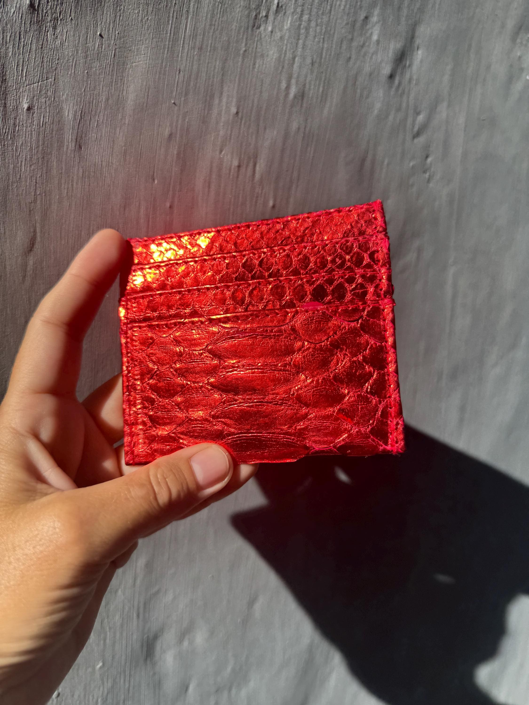 Genuine Python Skin Card Holder — Red Foil