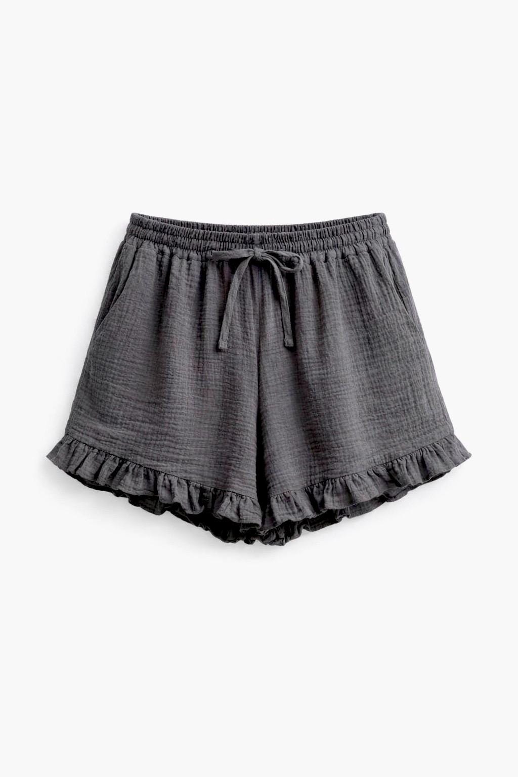 KHANA Muslin Set –Double Layer Cotton Bandeau Top and Ruffle Shorts — Red