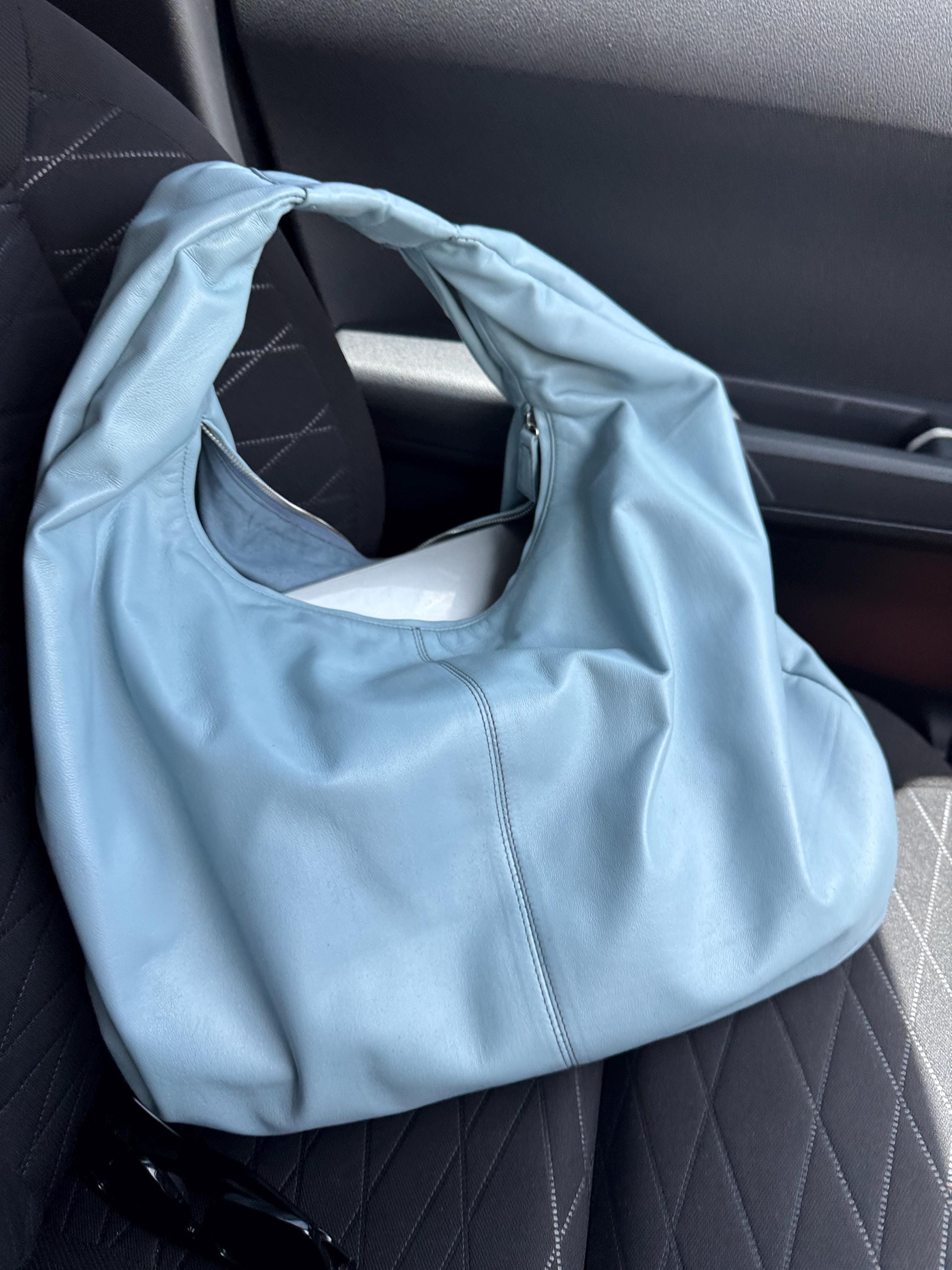 Big Soft Hobo Classy Sport Woman Bag | Purse  Baby Blue Genuine Lamb Skin | Hansmade bags | Delicate Blue Elegant Leather Designer Soft Bag