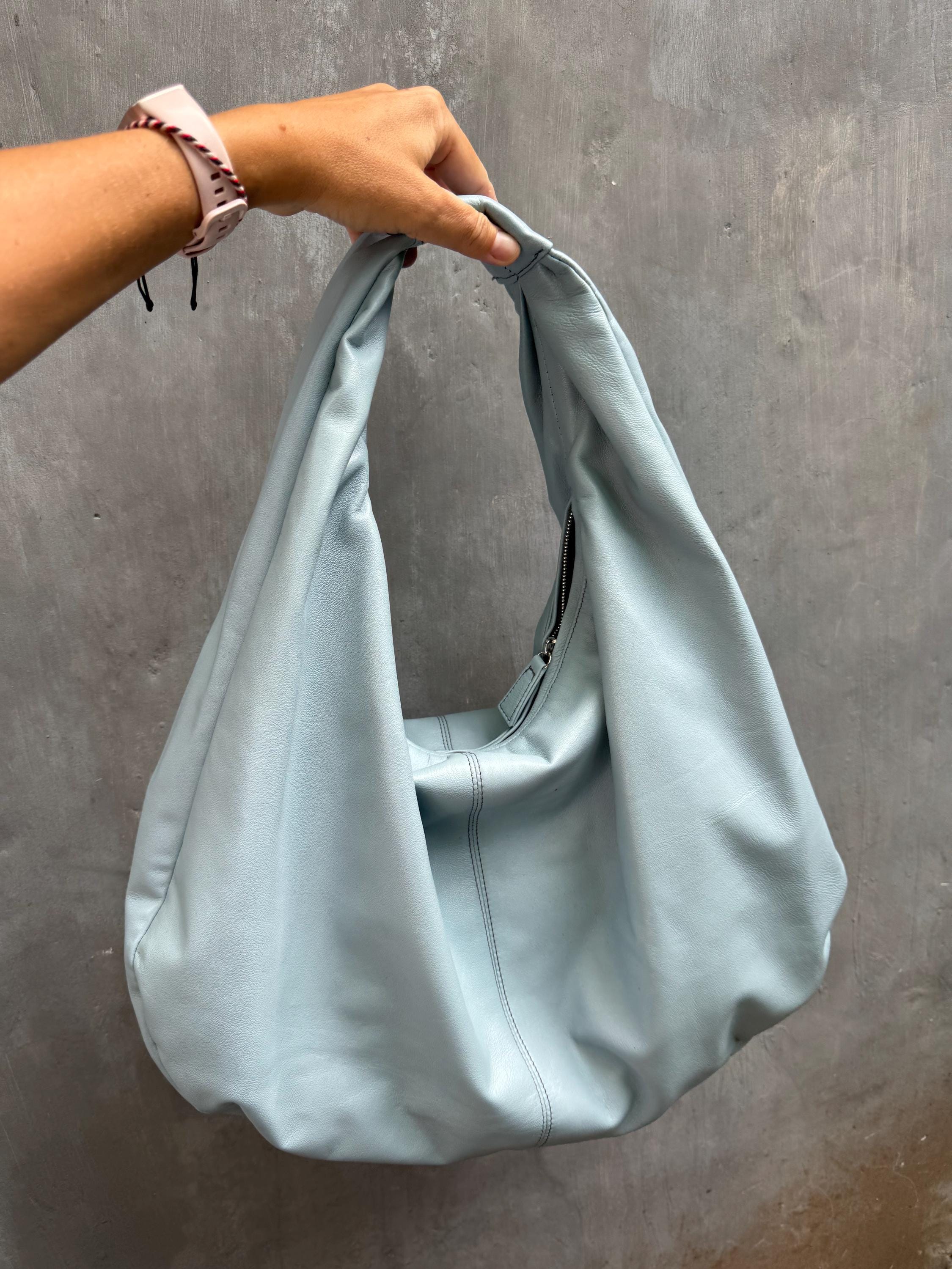 Big Soft Hobo Classy Sport Woman Bag | Purse  Baby Blue Genuine Lamb Skin | Hansmade bags | Delicate Blue Elegant Leather Designer Soft Bag