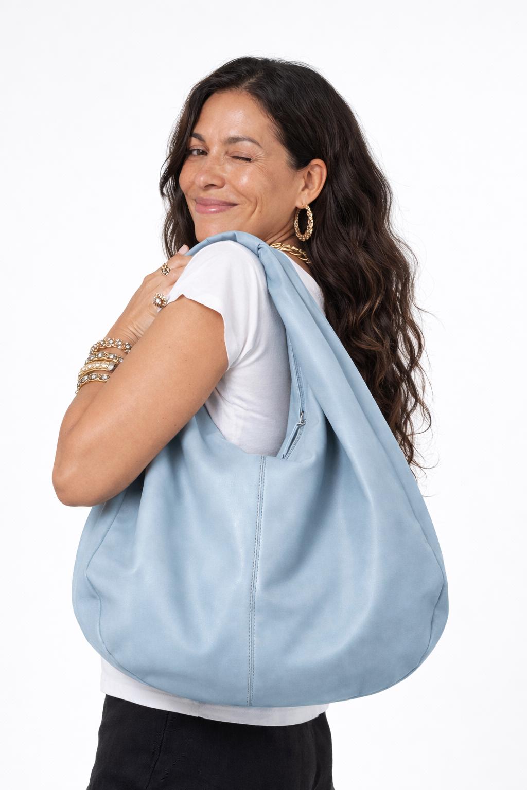 Big Soft Hobo Classy Sport Woman Bag | Purse  Baby Blue Genuine Lamb Skin | Hansmade bags | Delicate Blue Elegant Leather Designer Soft Bag