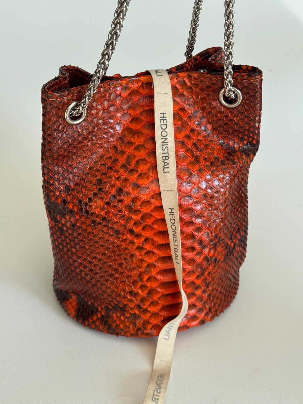 Genuine Python Skin Bucket Bag — Orange