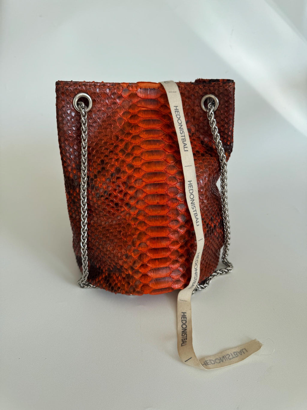 Genuine Python Skin Bucket Bag — Orange